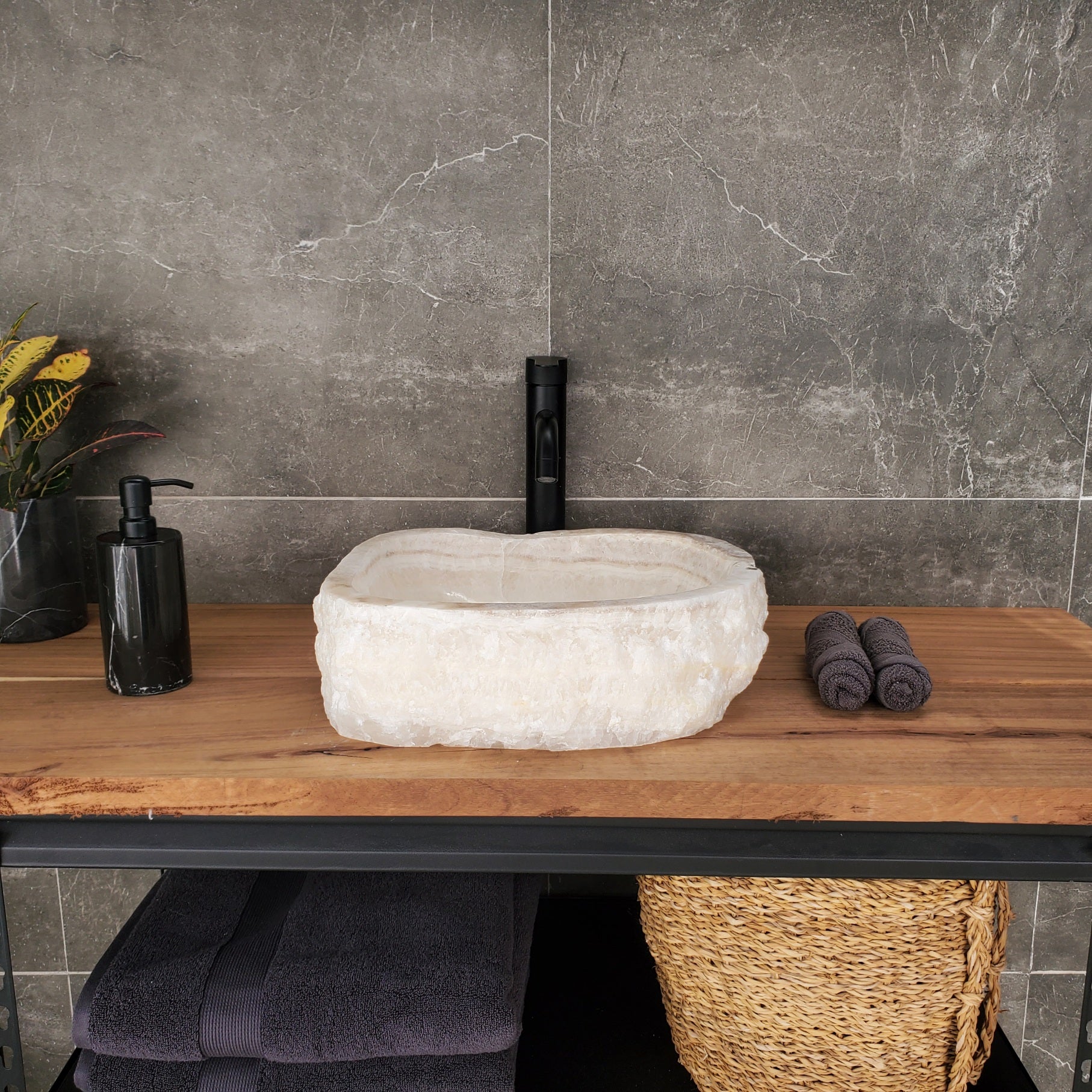 S33_18 Onyx Stone Vessel Sink- 15.5 x 13.5 inch