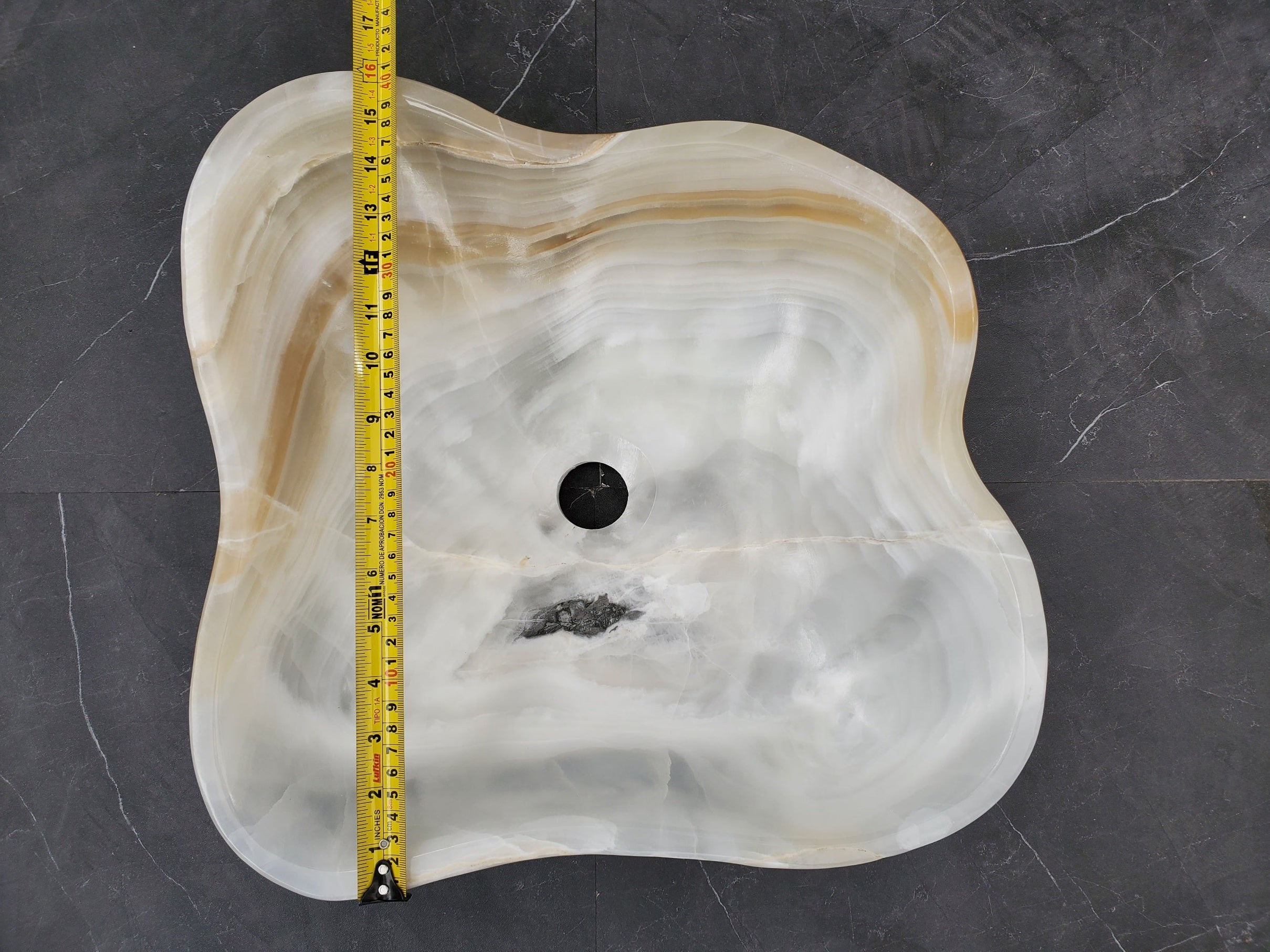 S33_28 White Onyx Bathroom Vessel Sink - 16 x 16 inch