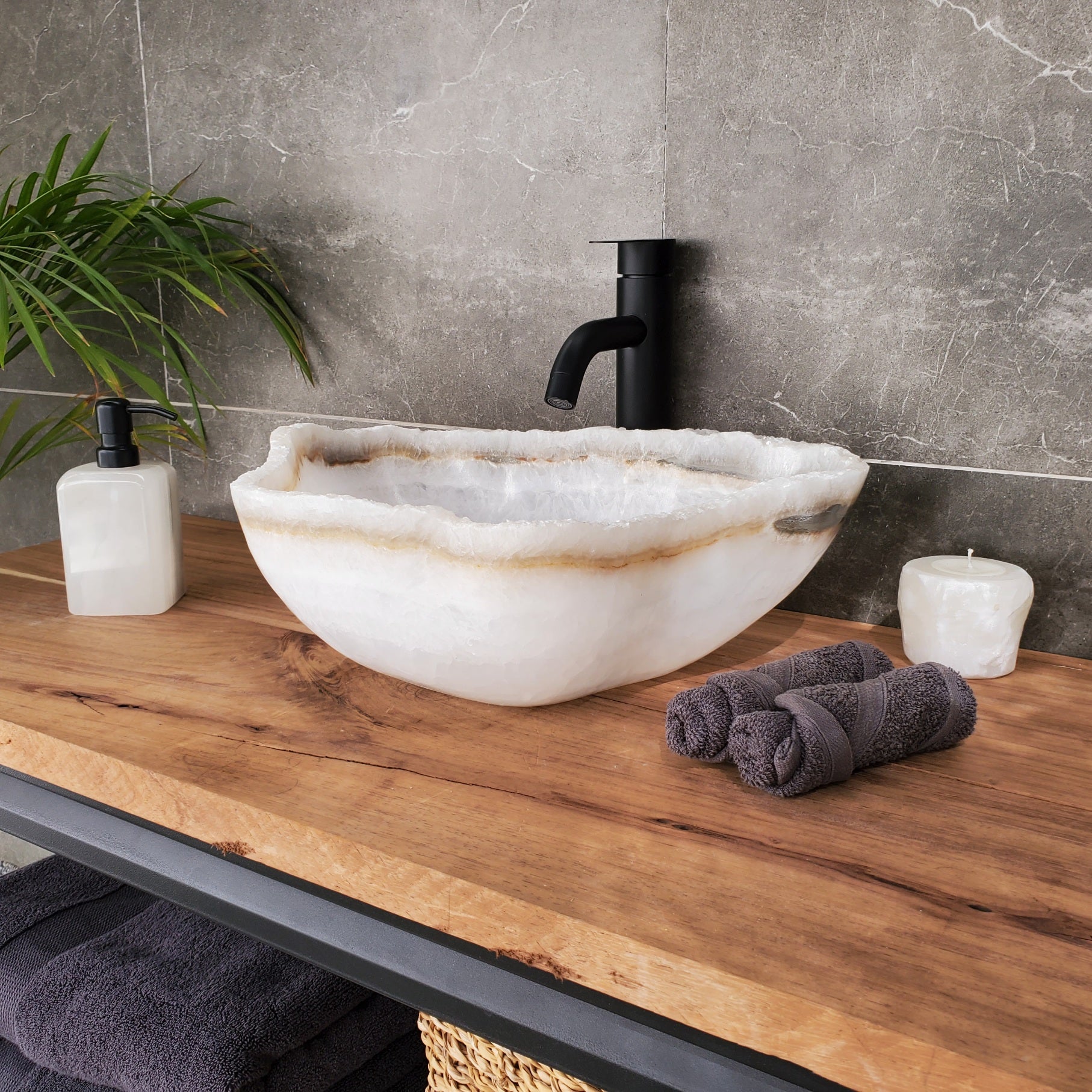 S33_49 White Onyx Bathroom Vessel Sink