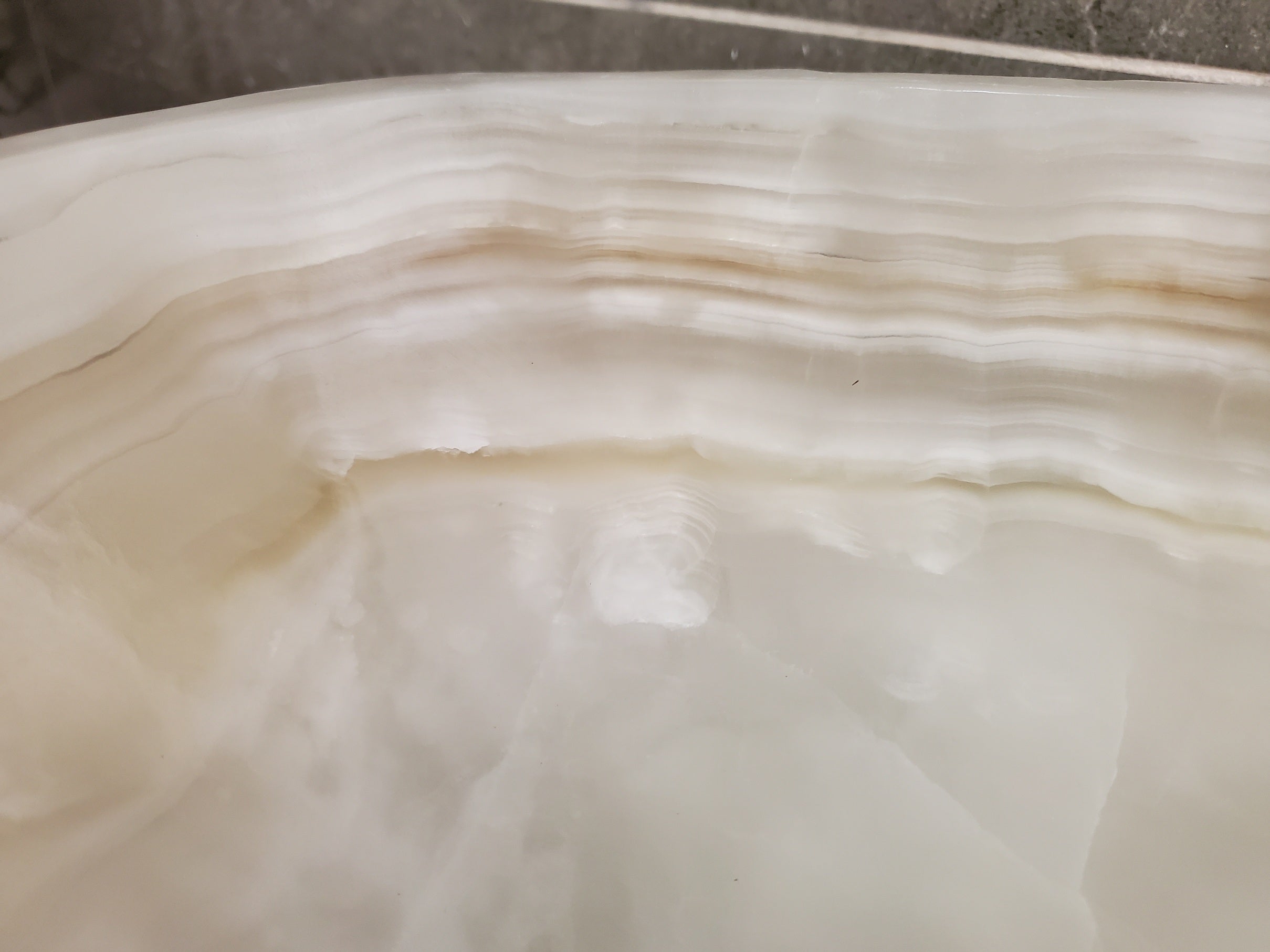 White Cream Onyx Marble Vessel Sink, Natural Stone Vanity Basin, Polished Bathroom Countertop Sink, Spa Decor 15.5x13 Inch S40_04 Bathroom Sinks Featured Onyx Sinks Sinks