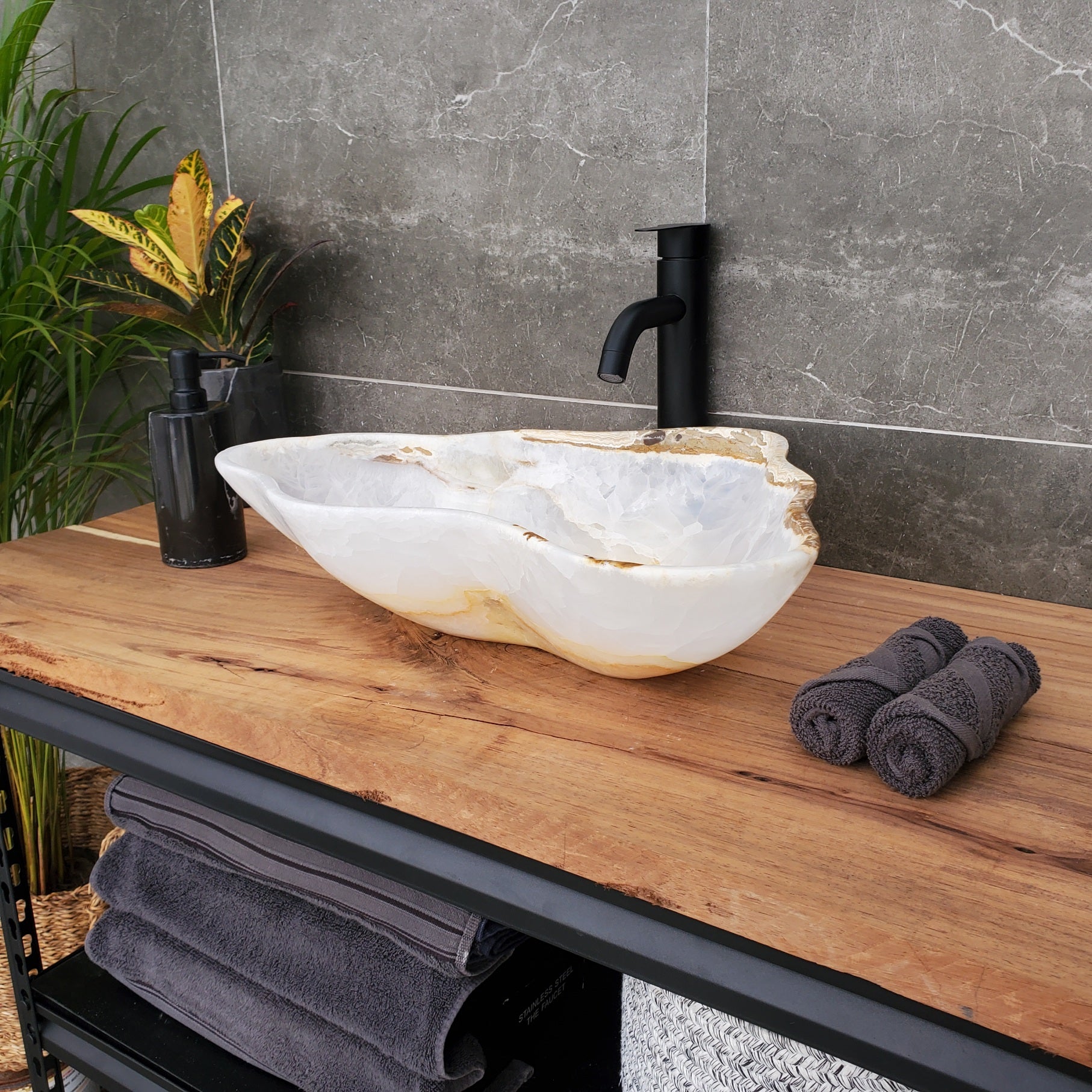 S32_10 Onyx Stone Vessel Bathroom Sink - 20 x 12.5 inch