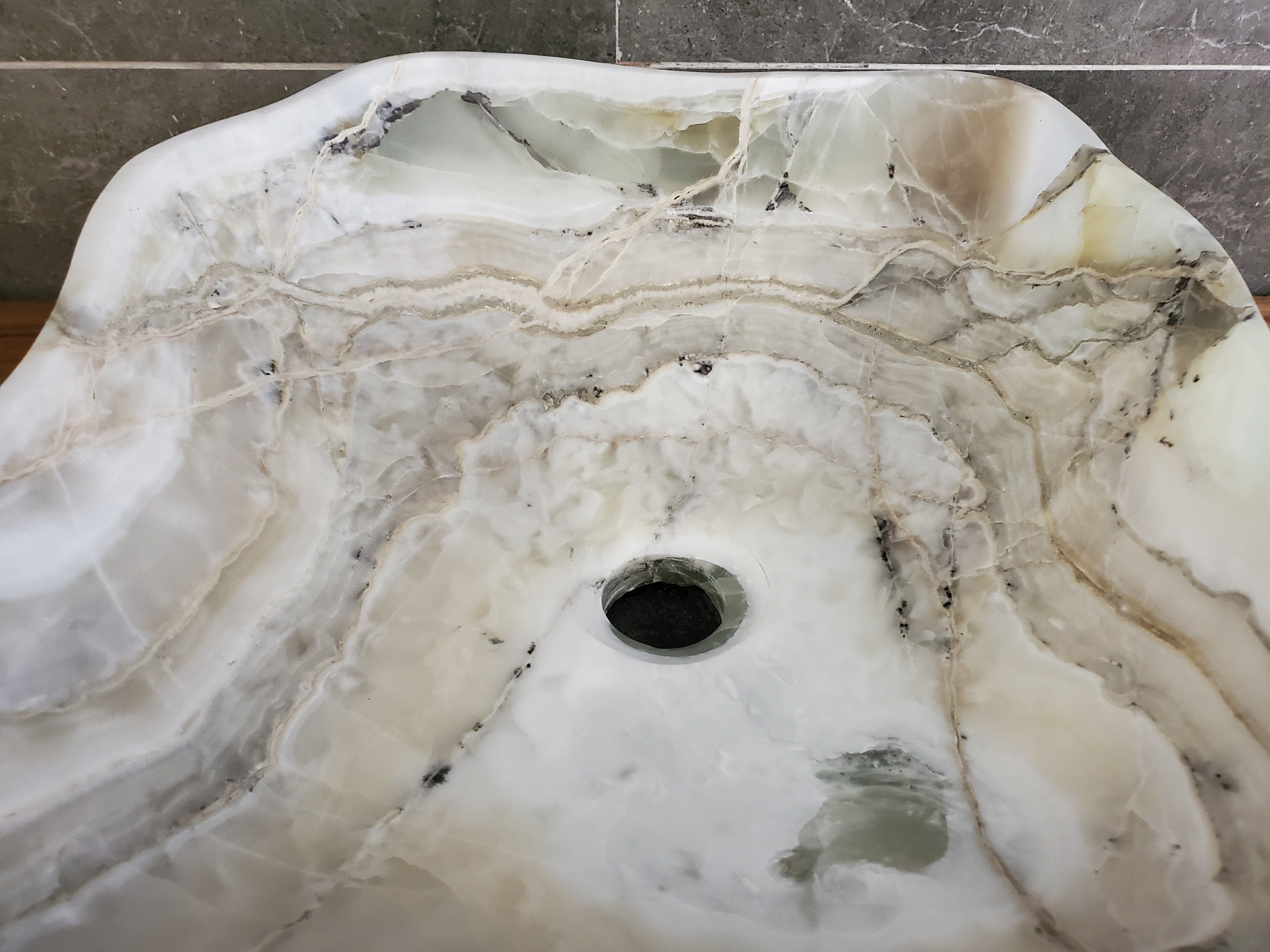 White Onyx Vessel Sink, Natural Stone Vanity Basin, Polished Bathroom Countertop Sink, Spa Decor 14x14 Inch S40_19