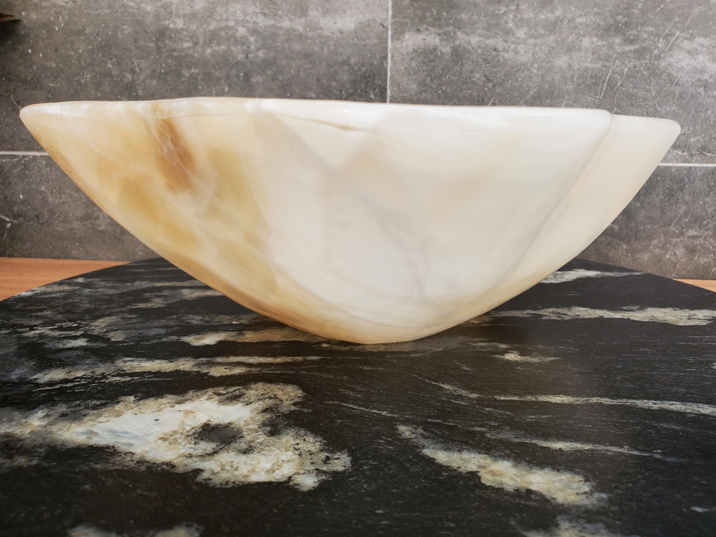 S32_22 Onyx Stone Vessel Bathroom Sink - 14 x 12 inch