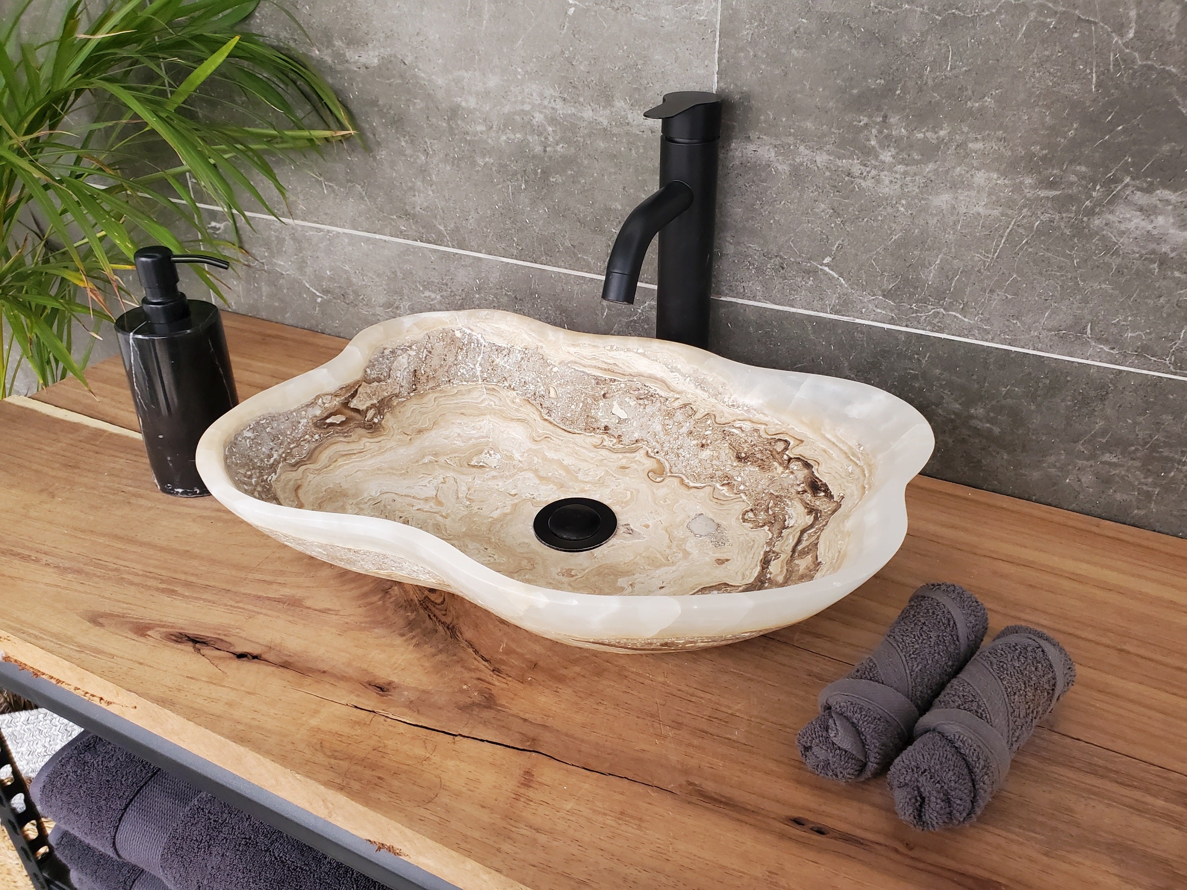 S33_39 Onyx Stone Vessel Bathroom Sink - 17 x 13 inch