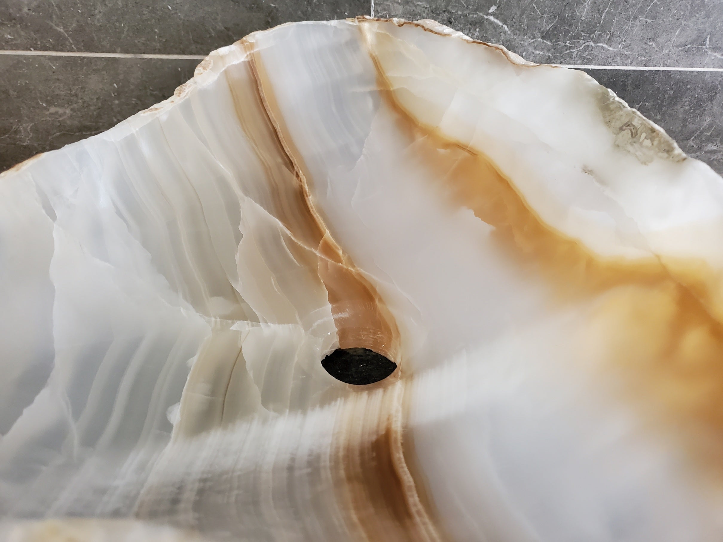 White Onyx Vessel Sink – Natural Stone Countertop Sink, Polished Vanity Basin, Luxury Spa Bathroom Decor 19x14.5 Inch S40_18