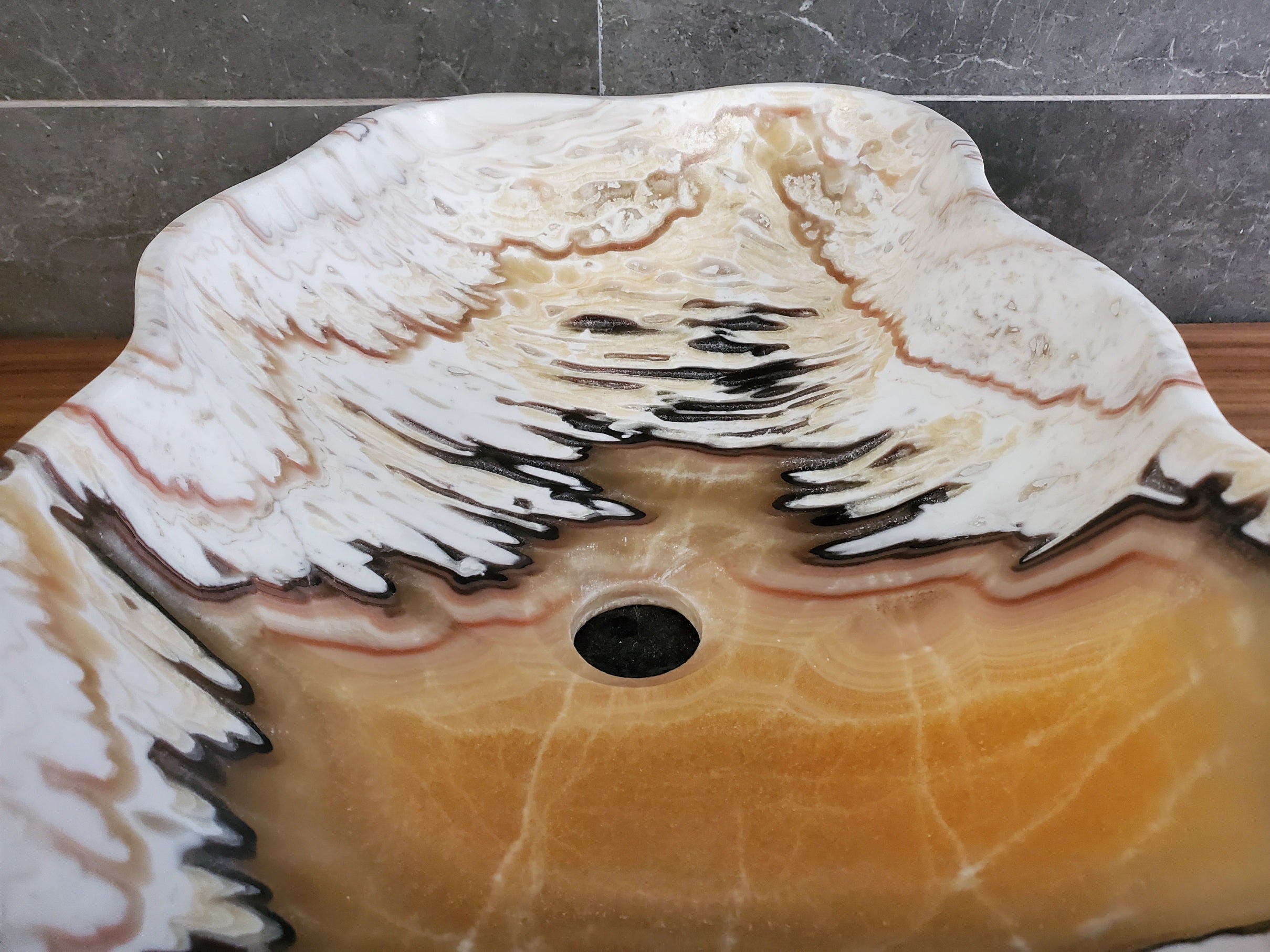 White Onyx Vessel Sink, 18x12 Inch Natural Stone Countertop Basin, Polished Luxury Vanity Sink, Spa Bathroom Decor  S40_20