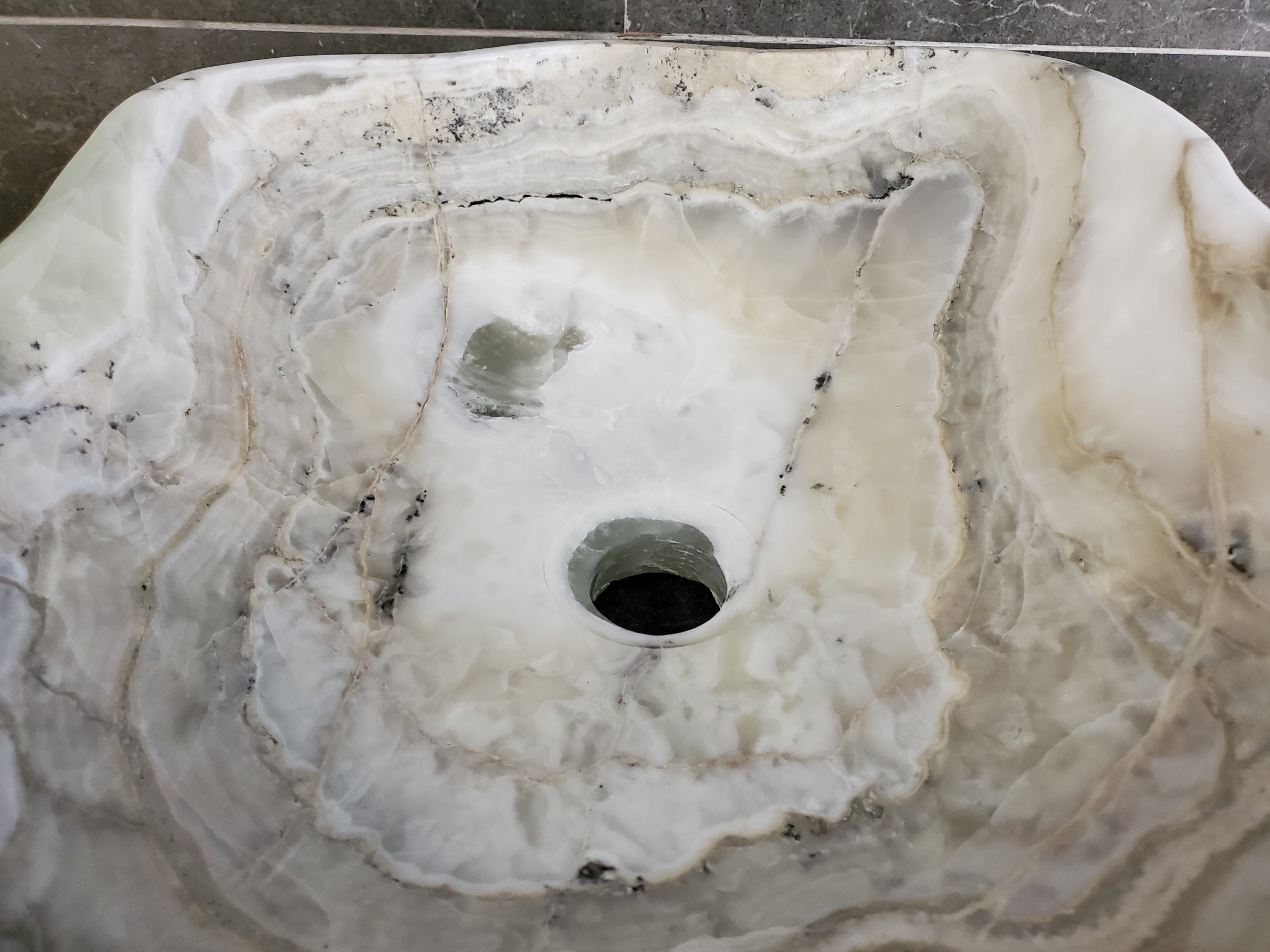 White Onyx Vessel Sink, Natural Stone Vanity Basin, Polished Bathroom Countertop Sink, Spa Decor 14x14 Inch S40_19