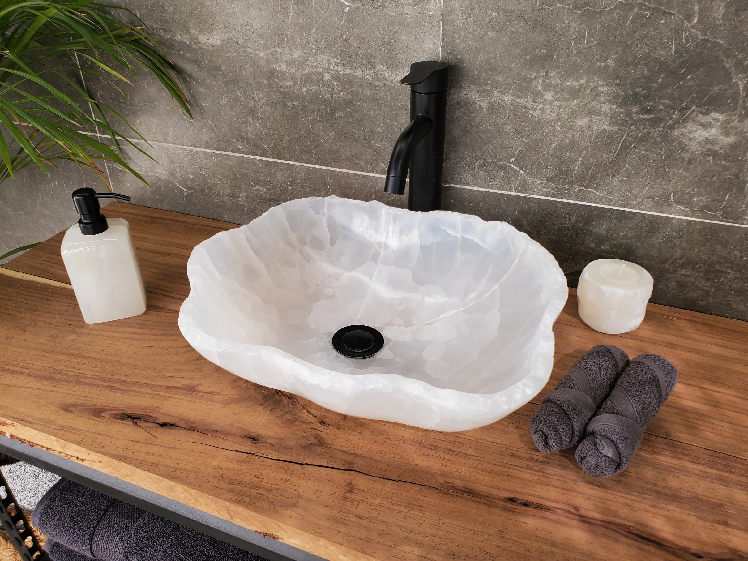 S33_47 White Onyx Bathroom Vessel Sink - 16 x 13.5 inch