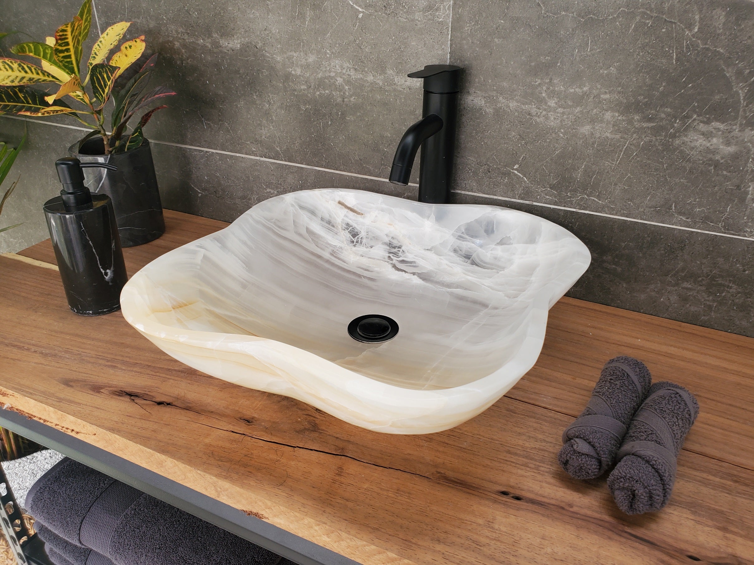 S33_24 White Onyx Bathroom Vessel Sink - 16.5 x 16.5 inch