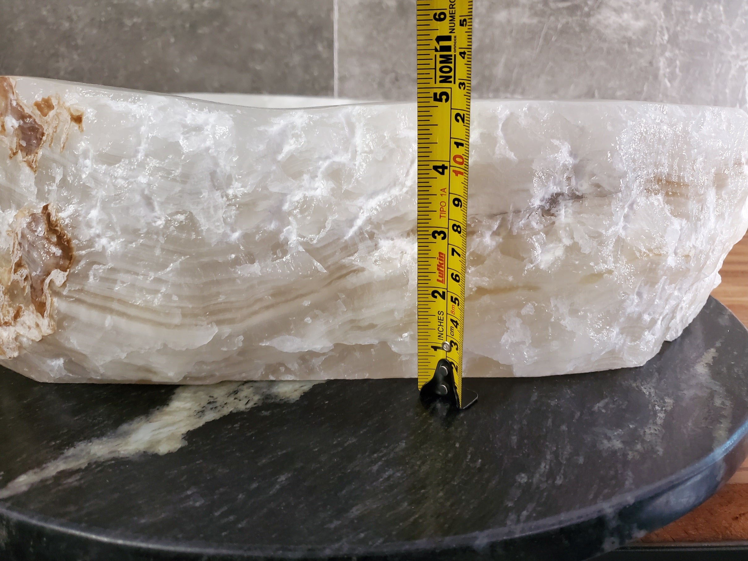 White Cream Onyx Marble Vessel Sink, Natural Stone Vanity Basin, Polished Bathroom Countertop Sink, Spa Decor 15.5x13 Inch S40_04 Bathroom Sinks Featured Onyx Sinks Sinks