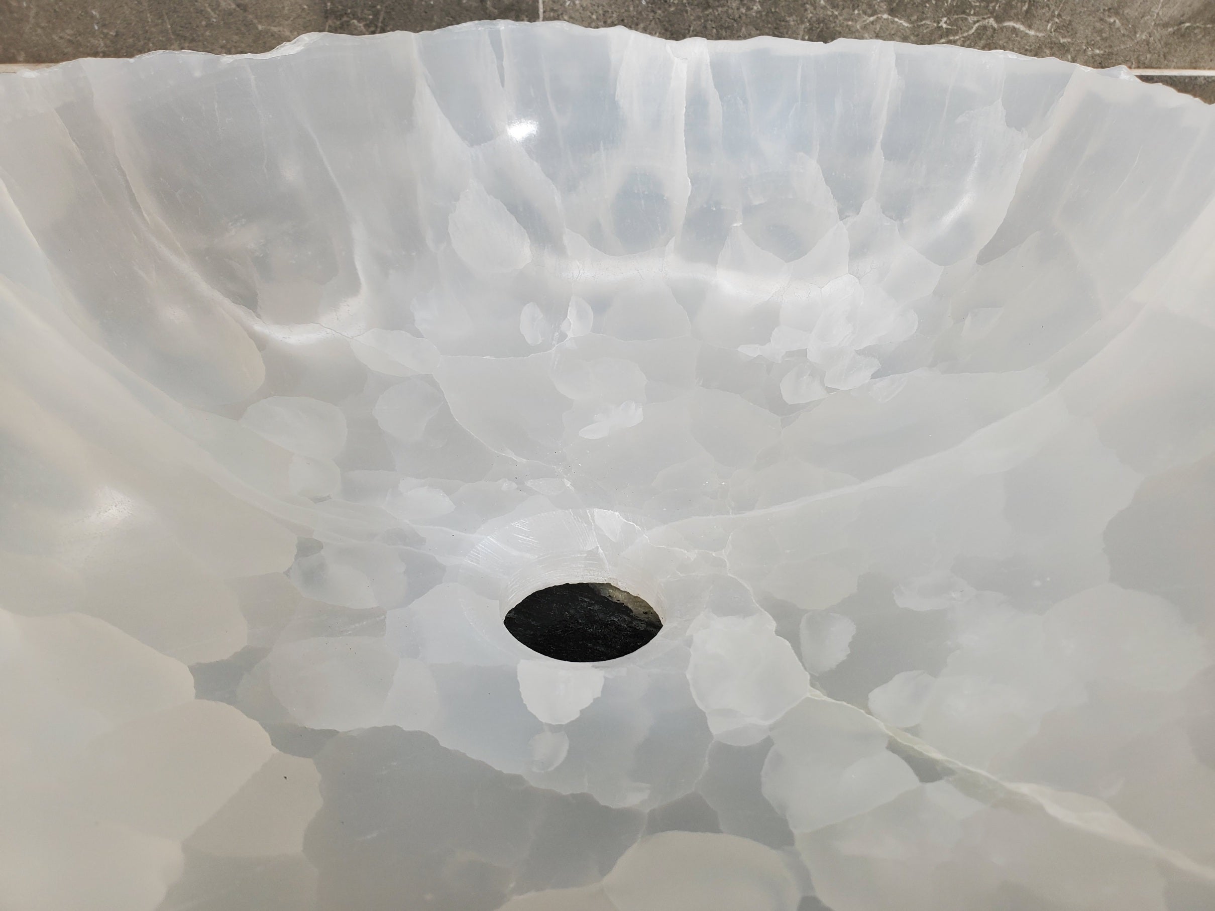 S33_47 White Onyx Bathroom Vessel Sink - 16 x 13.5 inch