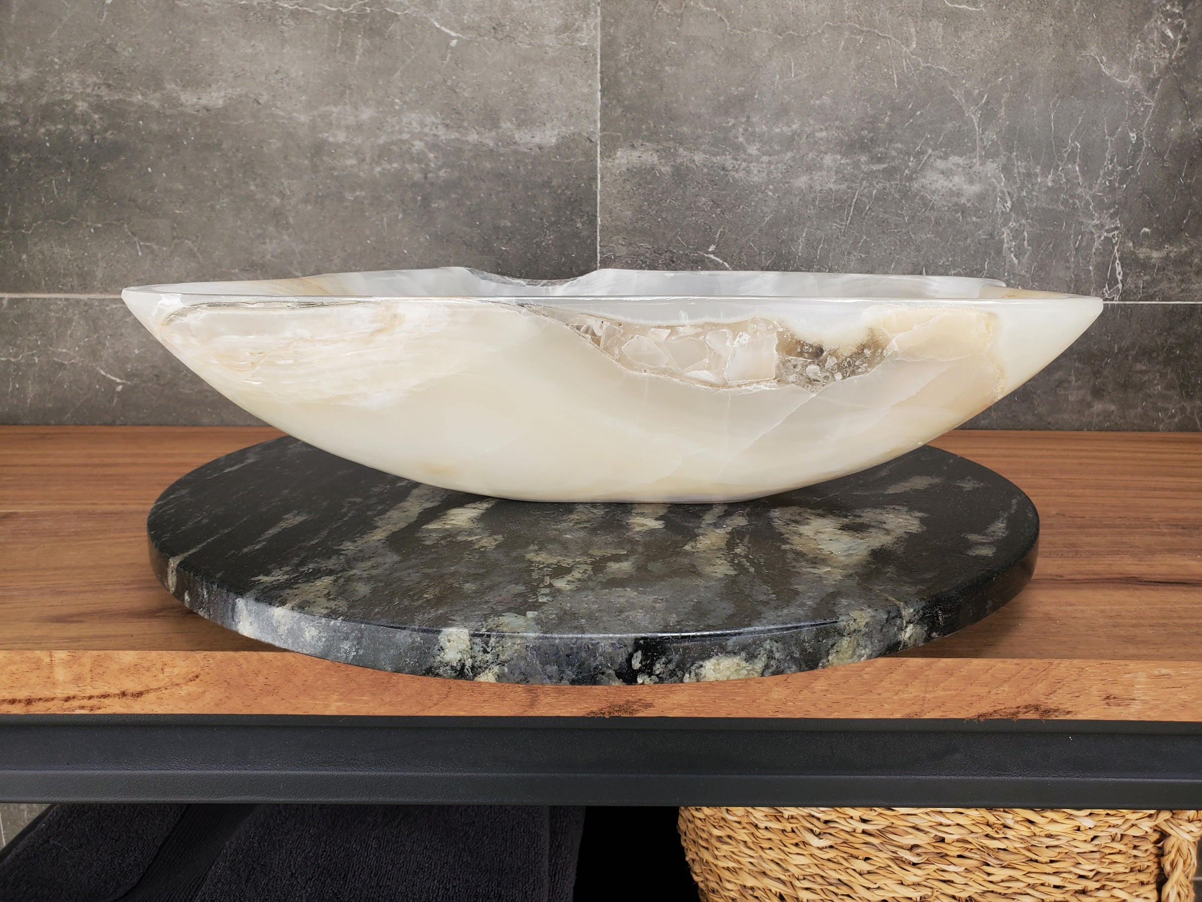 S33_23 White Onyx Bathroom Vessel Sink - 17 x 16 inch