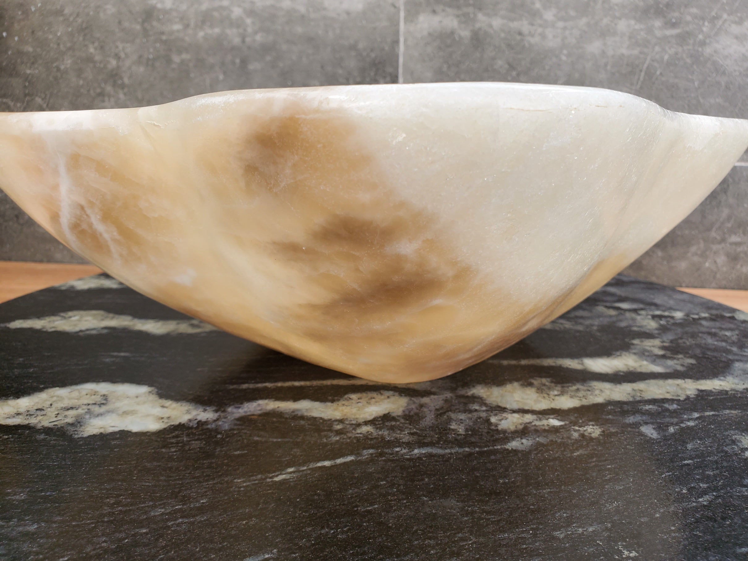 S32_22 Onyx Stone Vessel Bathroom Sink - 14 x 12 inch