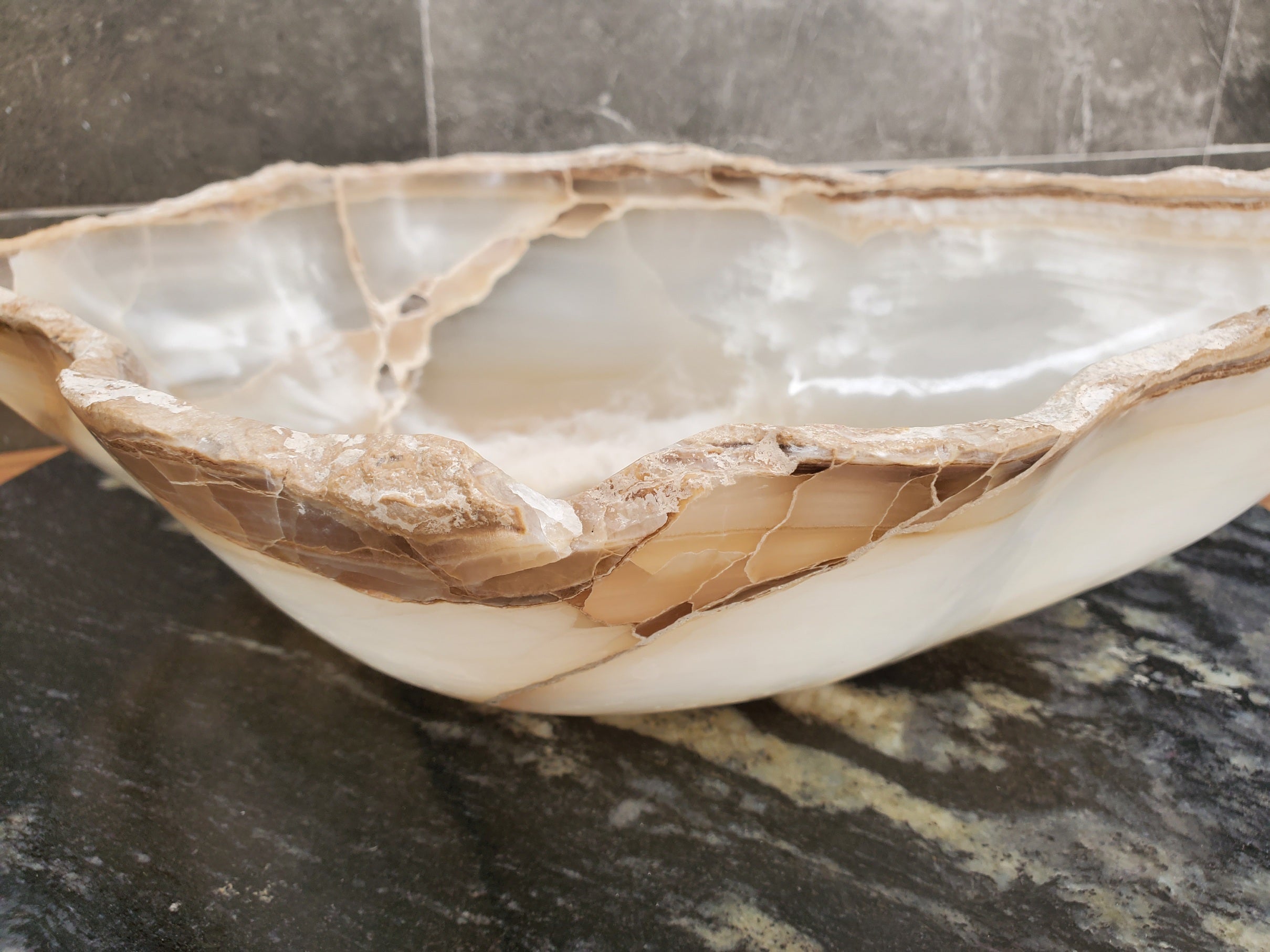 S32_20 Onyx Stone Vessel Bathroom Sink - 17.5 x 13 inch