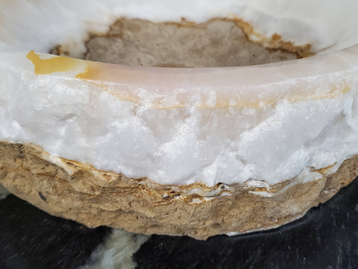 White Onyx Marble Vessel Sink – Round Natural Stone Countertop Sink, Polished Vanity Basin, Luxury Spa Bathroom Decor 16 Inch S40_06 Bathroom Sinks Featured Onyx Sinks Sinks