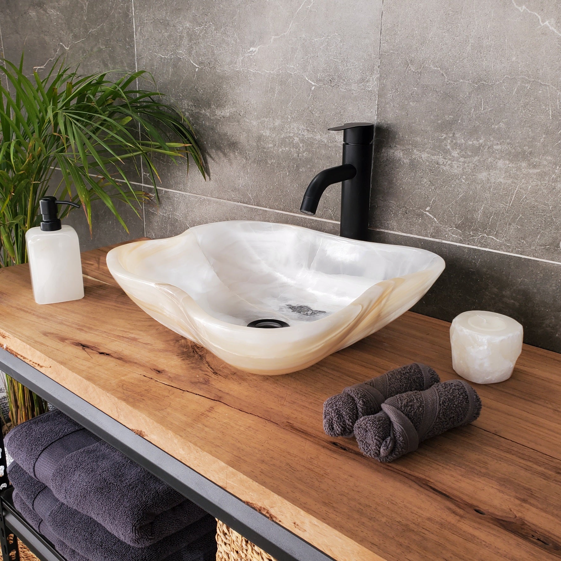 S33_28 White Onyx Bathroom Vessel Sink - 16 x 16 inch