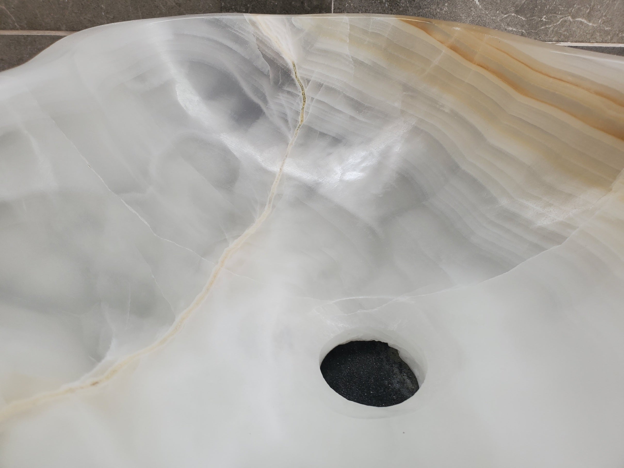 S33_26 White Onyx Bathroom Vessel Sink - 15.5 x 13 inch