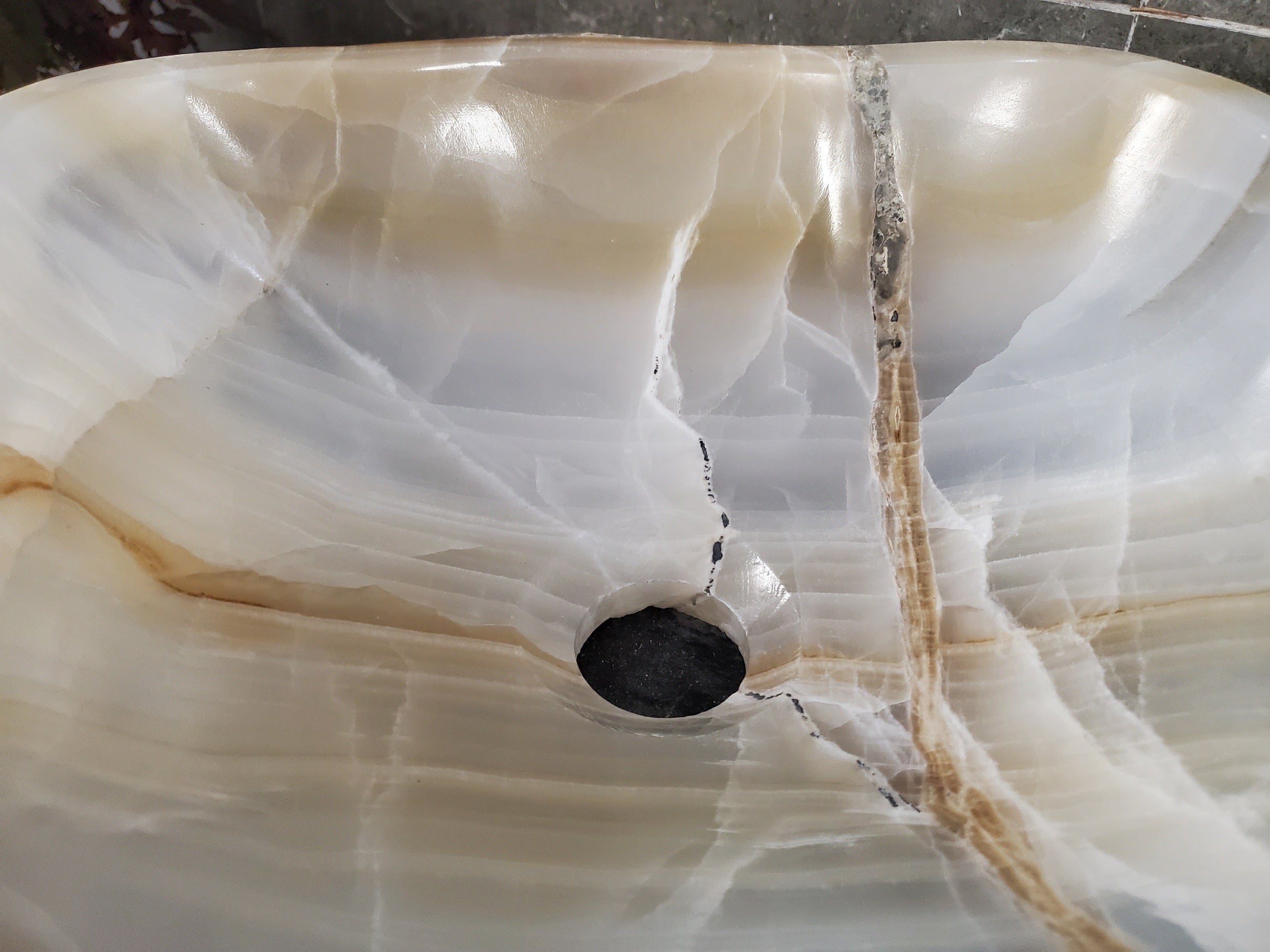 Cream White Onyx Vessel Sink, 14x13 Inch Natural Stone Countertop Basin, Polished Luxury Vanity Sink, Spa Bathroom Decor S40_23