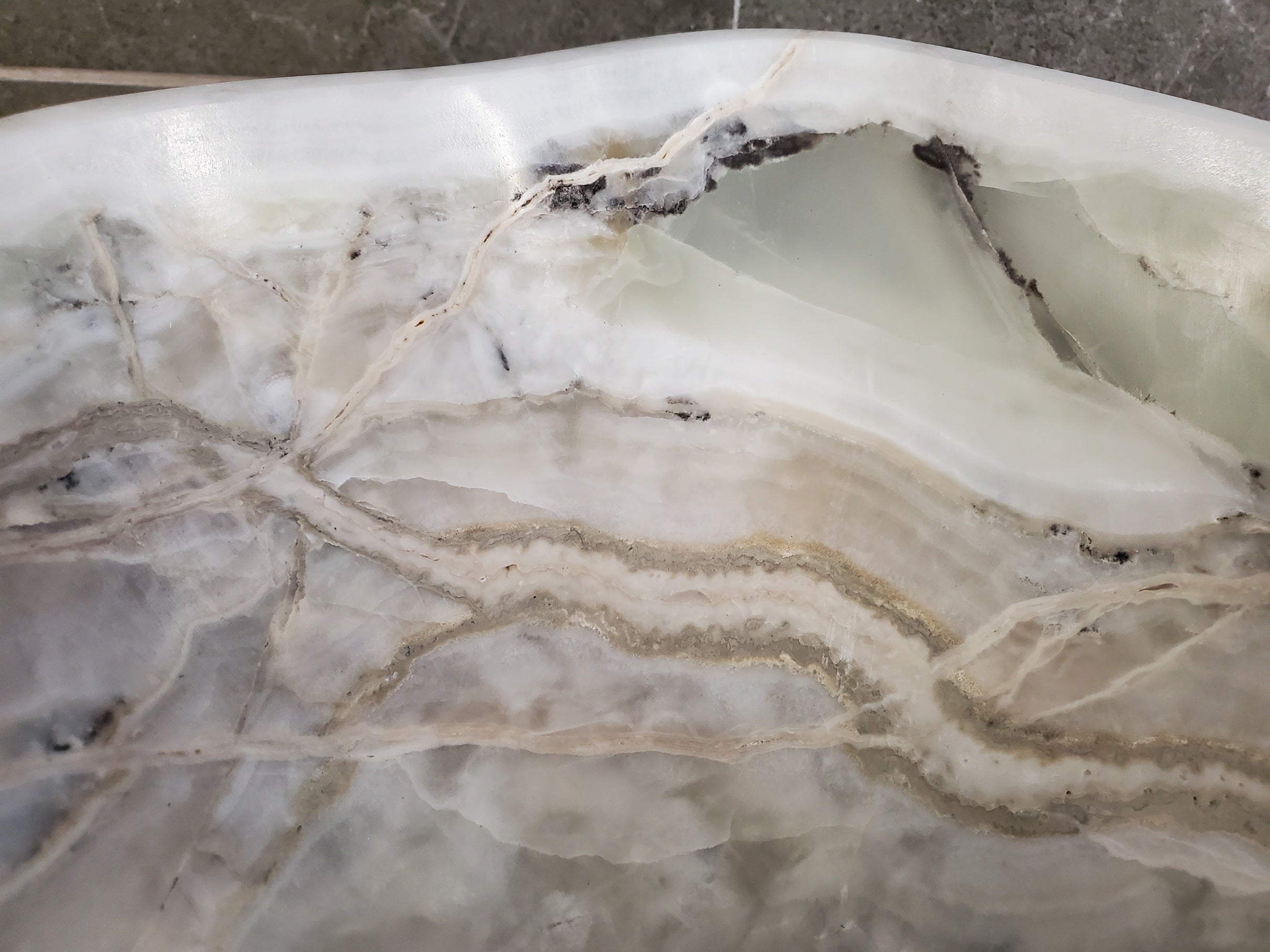 White Onyx Vessel Sink, Natural Stone Vanity Basin, Polished Bathroom Countertop Sink, Spa Decor 14x14 Inch S40_19