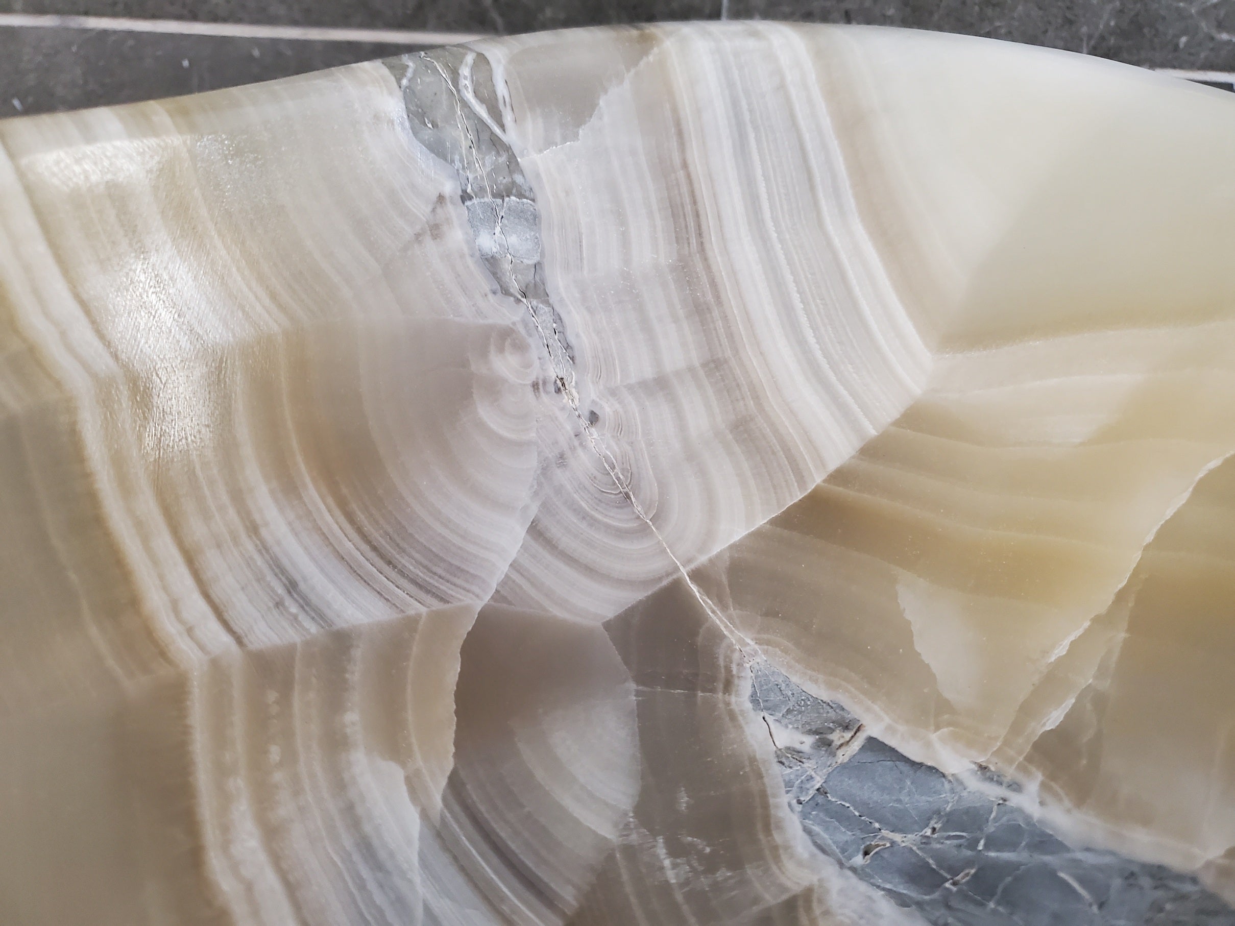 White Onyx Vessel Sink – Natural Stone Countertop Sink, Polished Vanity Basin, Luxury Spa Bathroom Decor 14.5x13.5 Inch S40_16