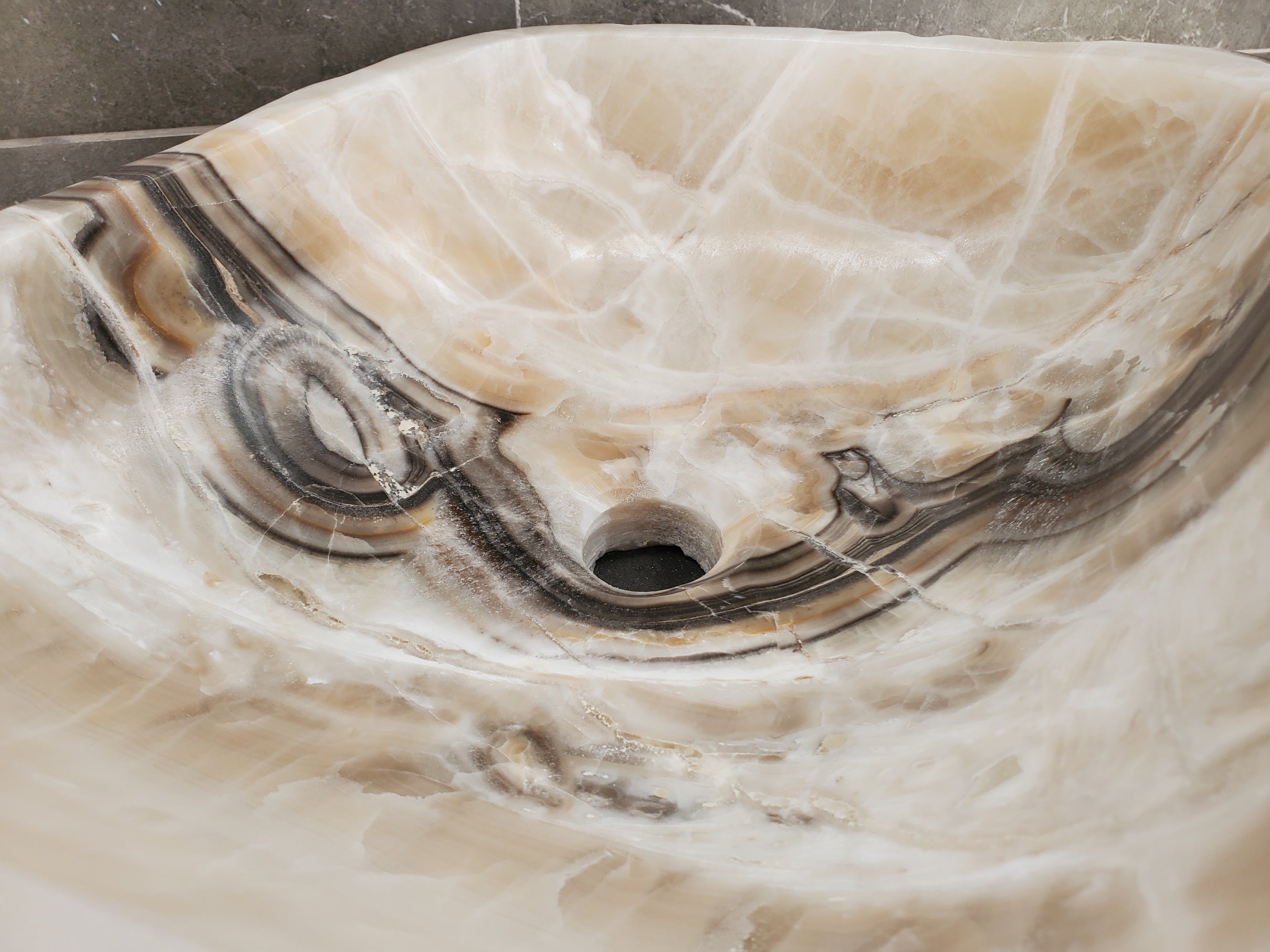 S33_08 Onyx Stone Vessel Bathroom Sink - 17 x 13.5 inch