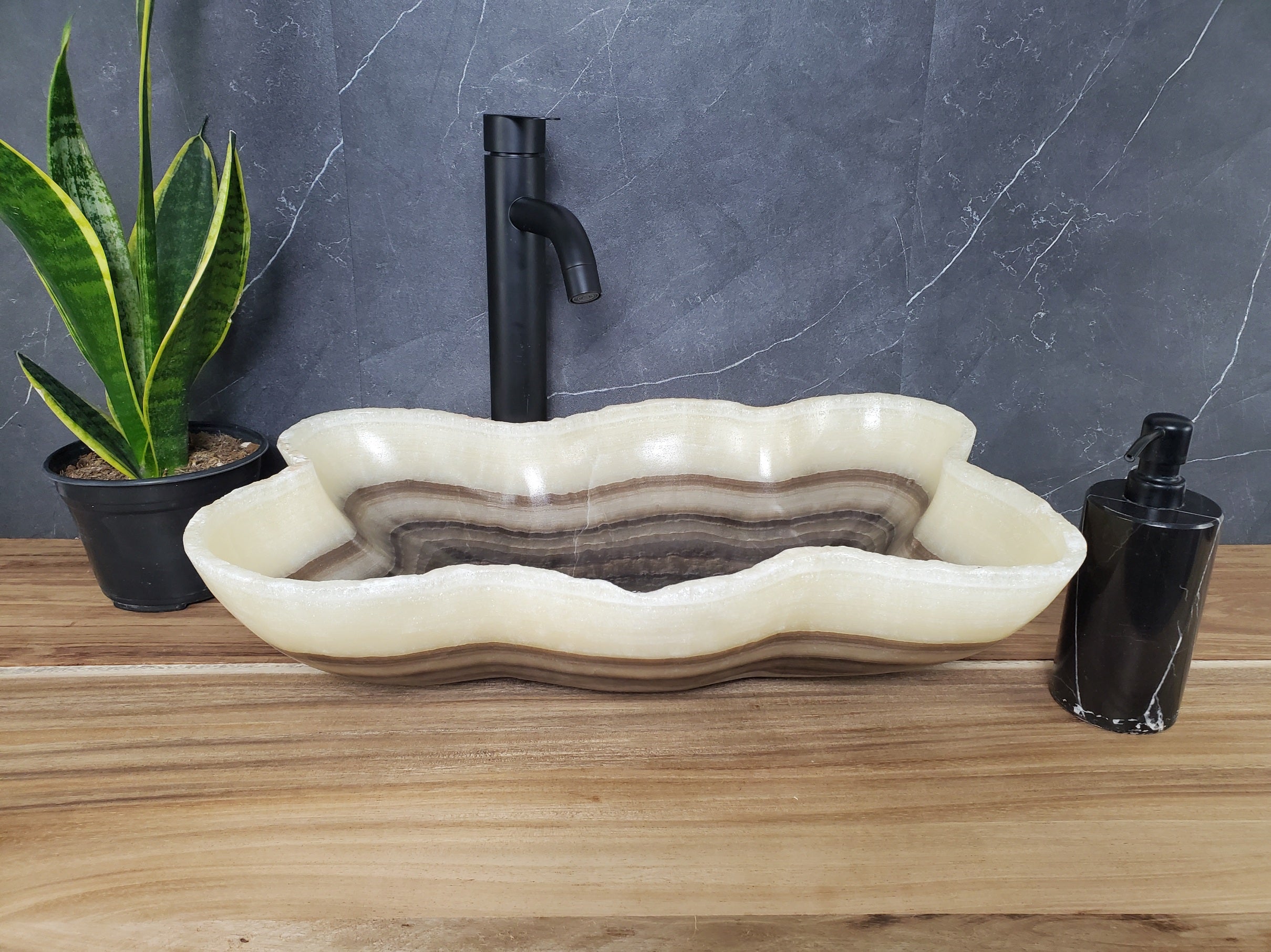 S28_05 Onyx Stone Bathroom Vessel Sink - 20 x 12.5 inch