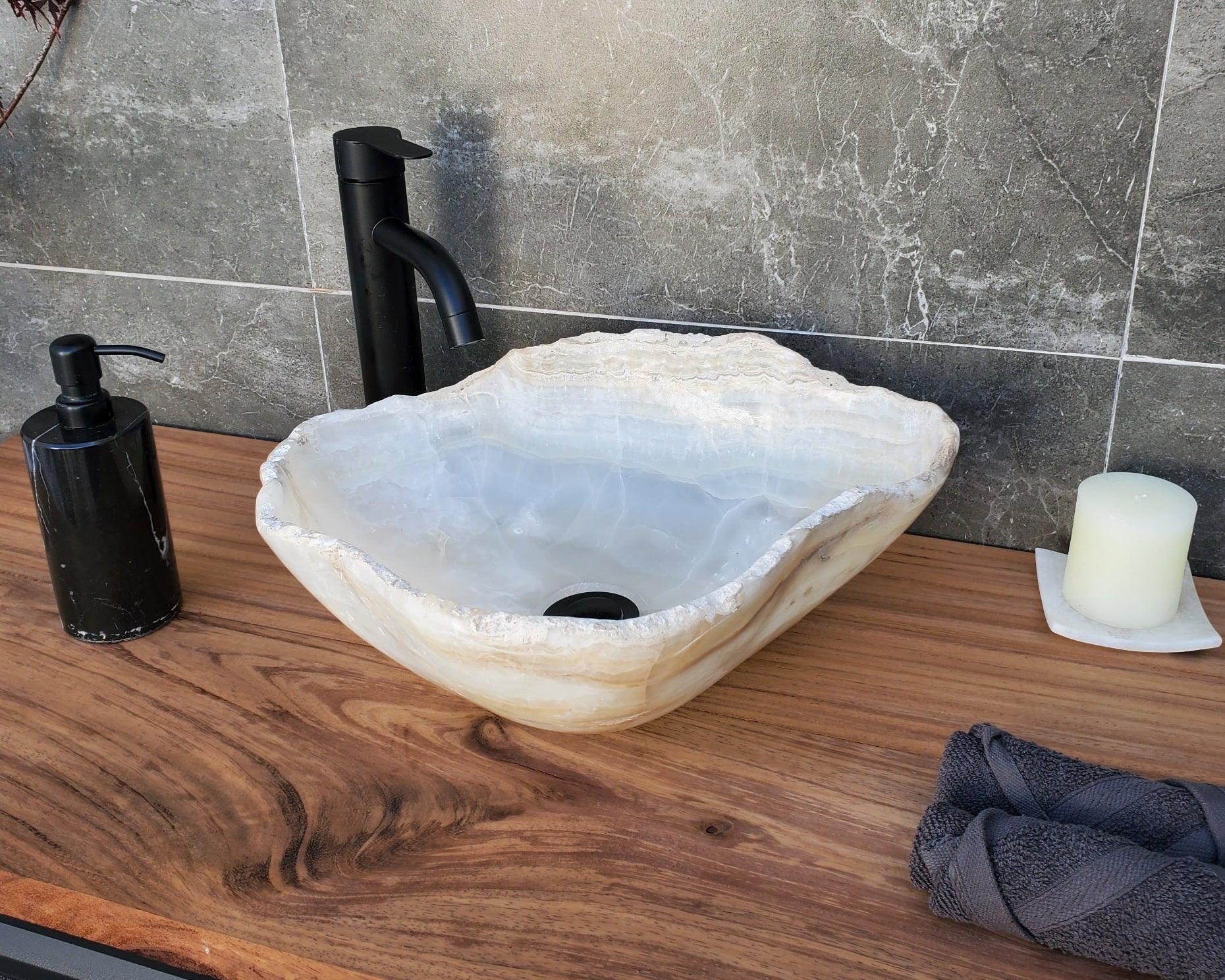 S29_07 Onyx Stone Bathroom Vessel Sink