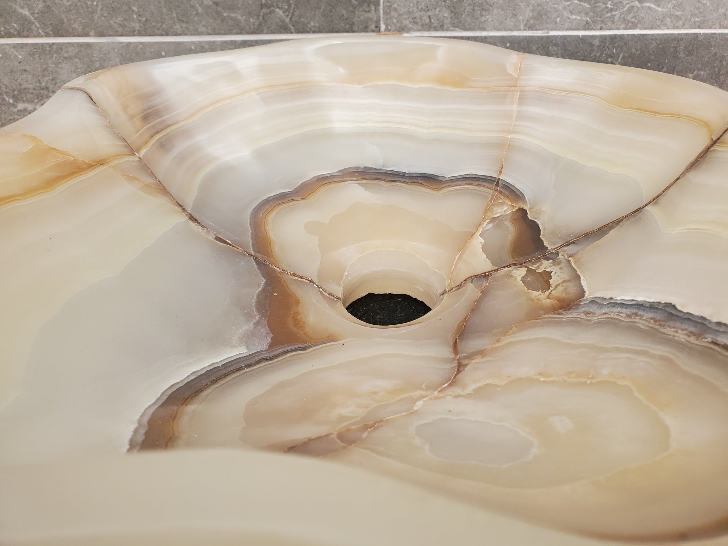 S31_28 Onyx Stone Vessel Bathroom Sink - 15 x 12 inch