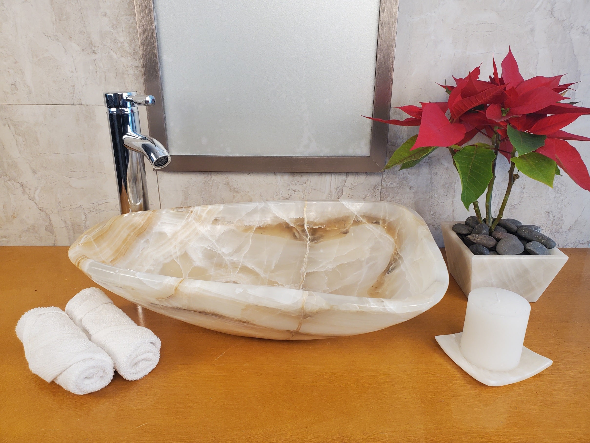 S24_01 Onyx Stone Bathroom Vessel Sink