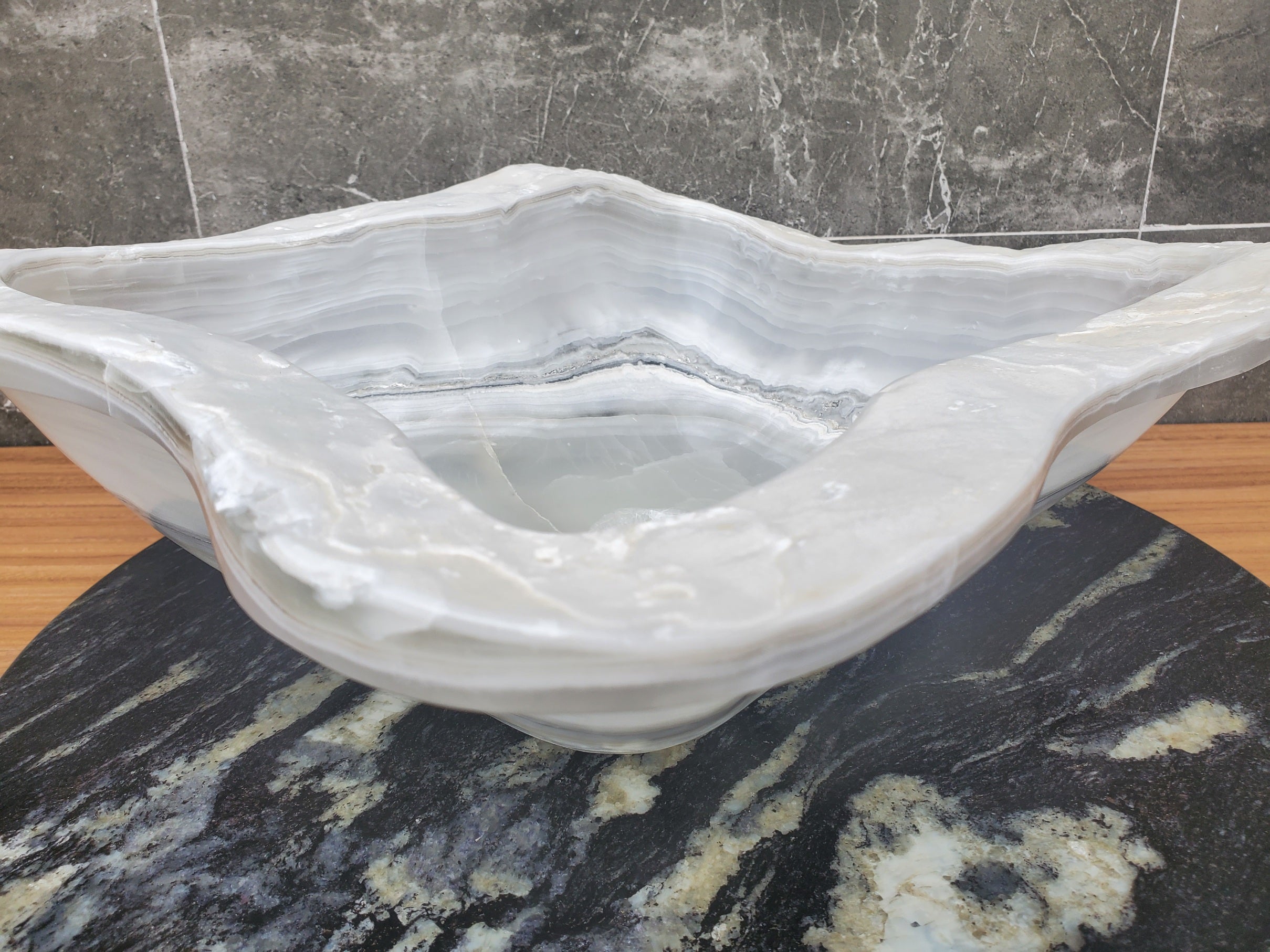 S30_08 Onyx Stone Vessel Bathroom Sink - 17.5 x 14.5 inch