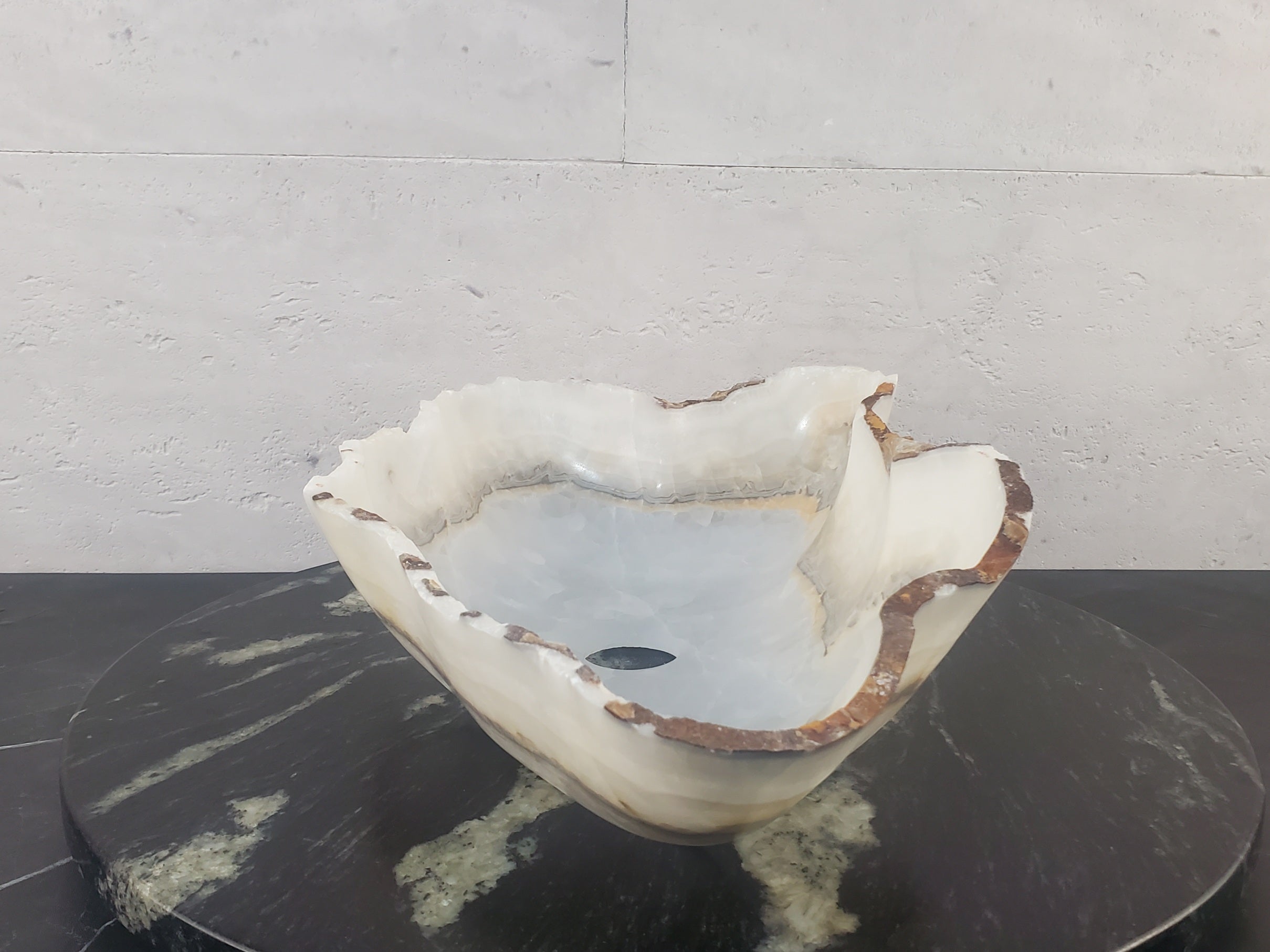 S27_03 White Onyx Stone Bathroom Vessel Sink - 18 x 10.5 inch