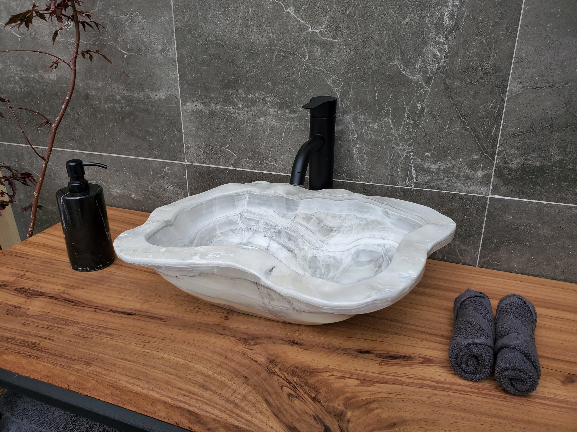 S30_12 Onyx Stone Vessel Bathroom Sink - 18.2 x 13.7 inch