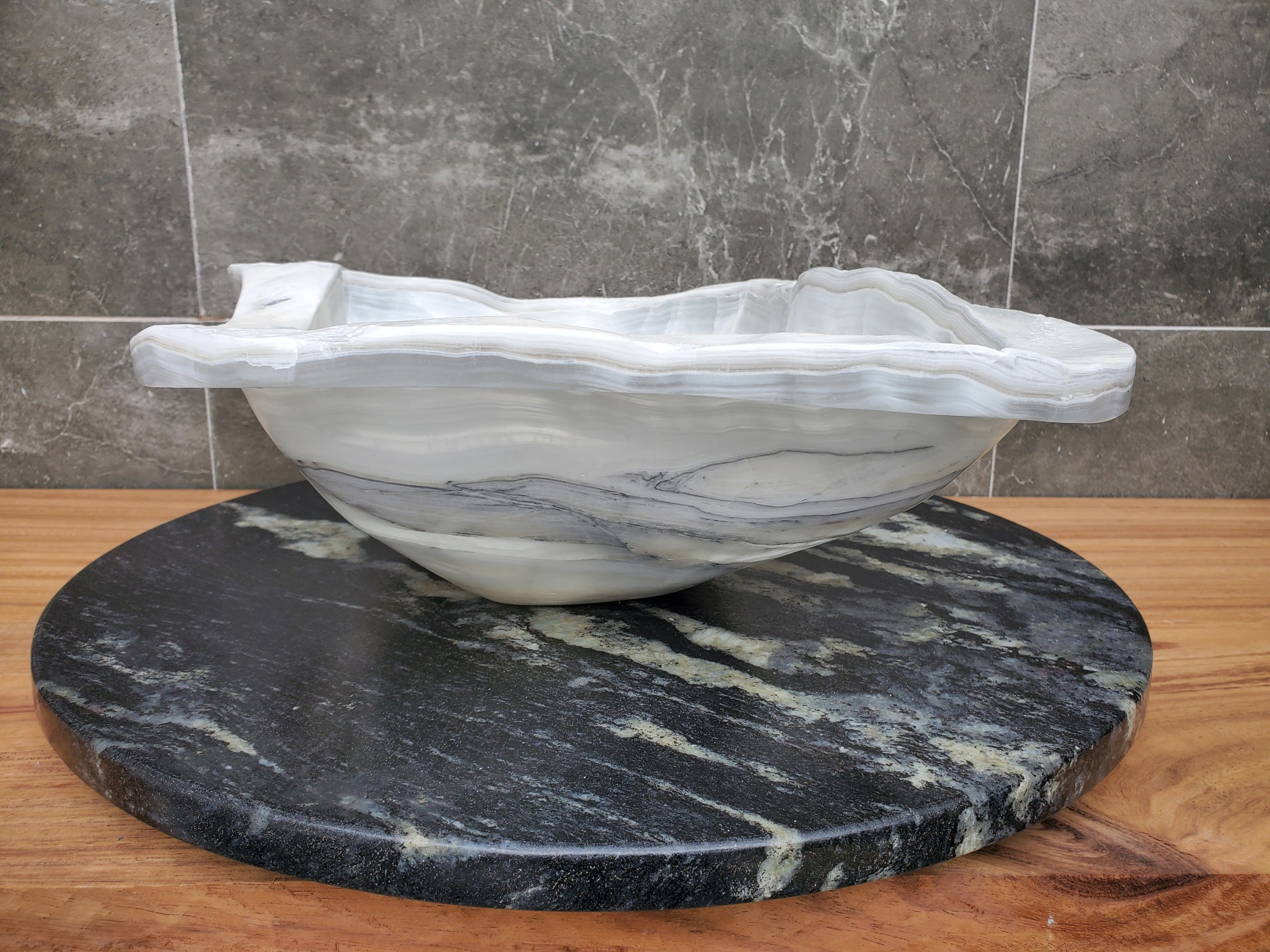 S30_12 Onyx Stone Vessel Bathroom Sink - 18.2 x 13.7 inch