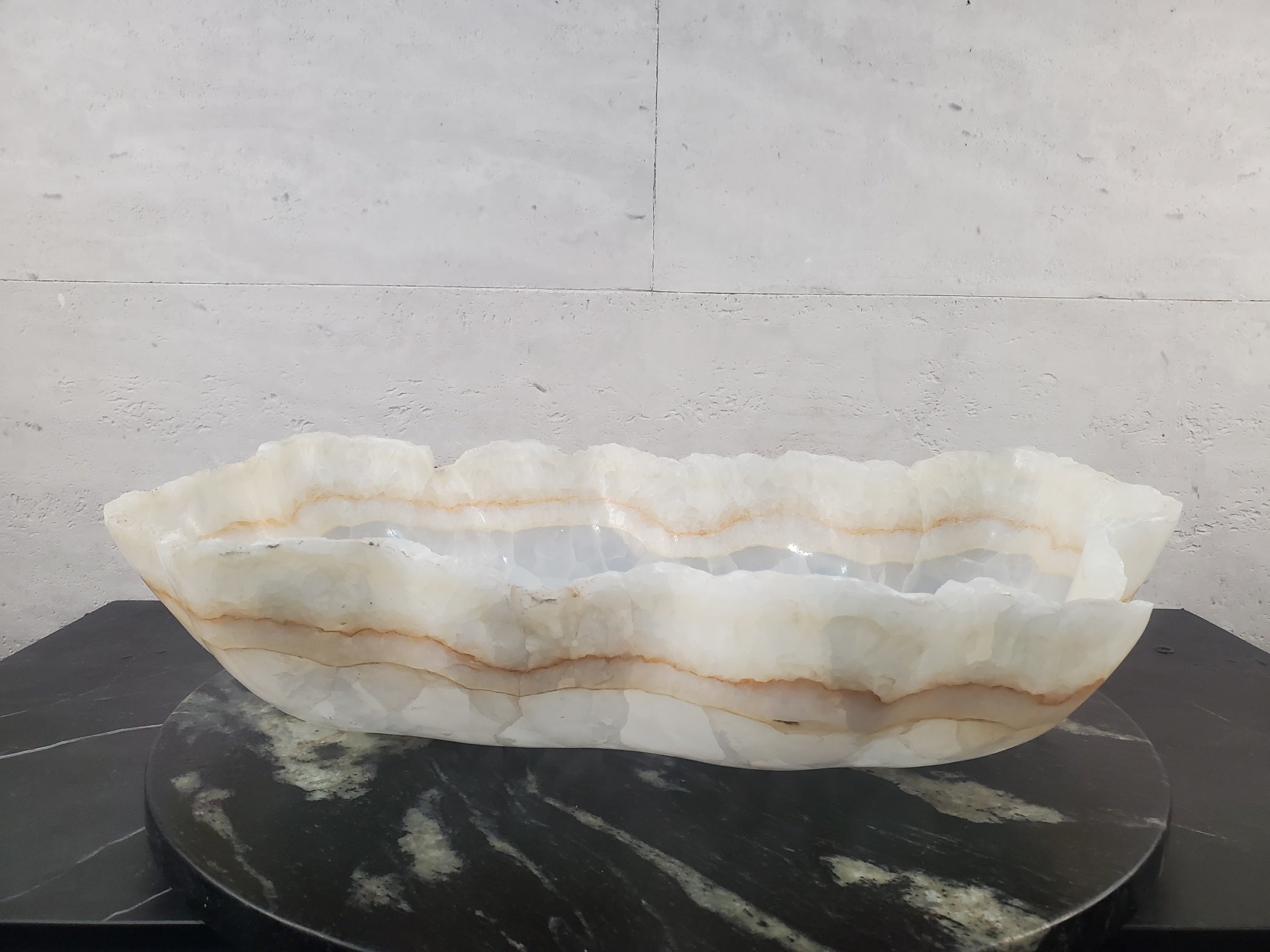 S27_02 White Onyx Stone Bathroom Vessel Sink - 20 x 12.5 inch