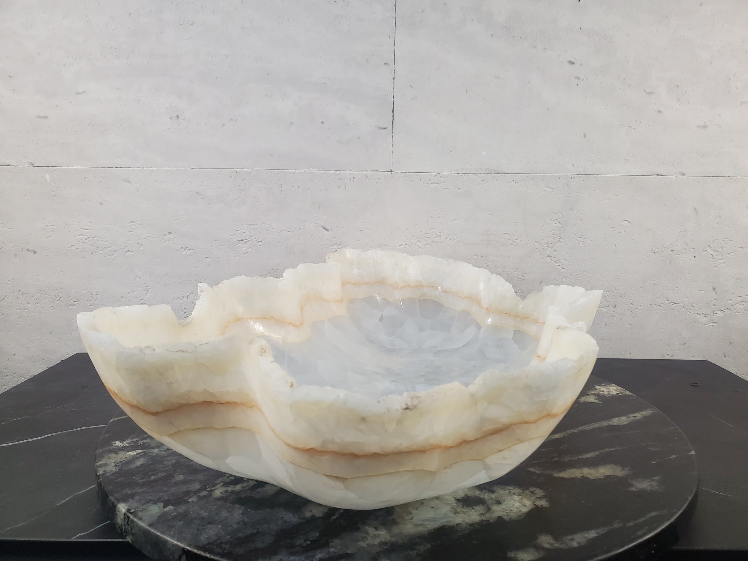 S27_02 White Onyx Stone Bathroom Vessel Sink - 20 x 12.5 inch