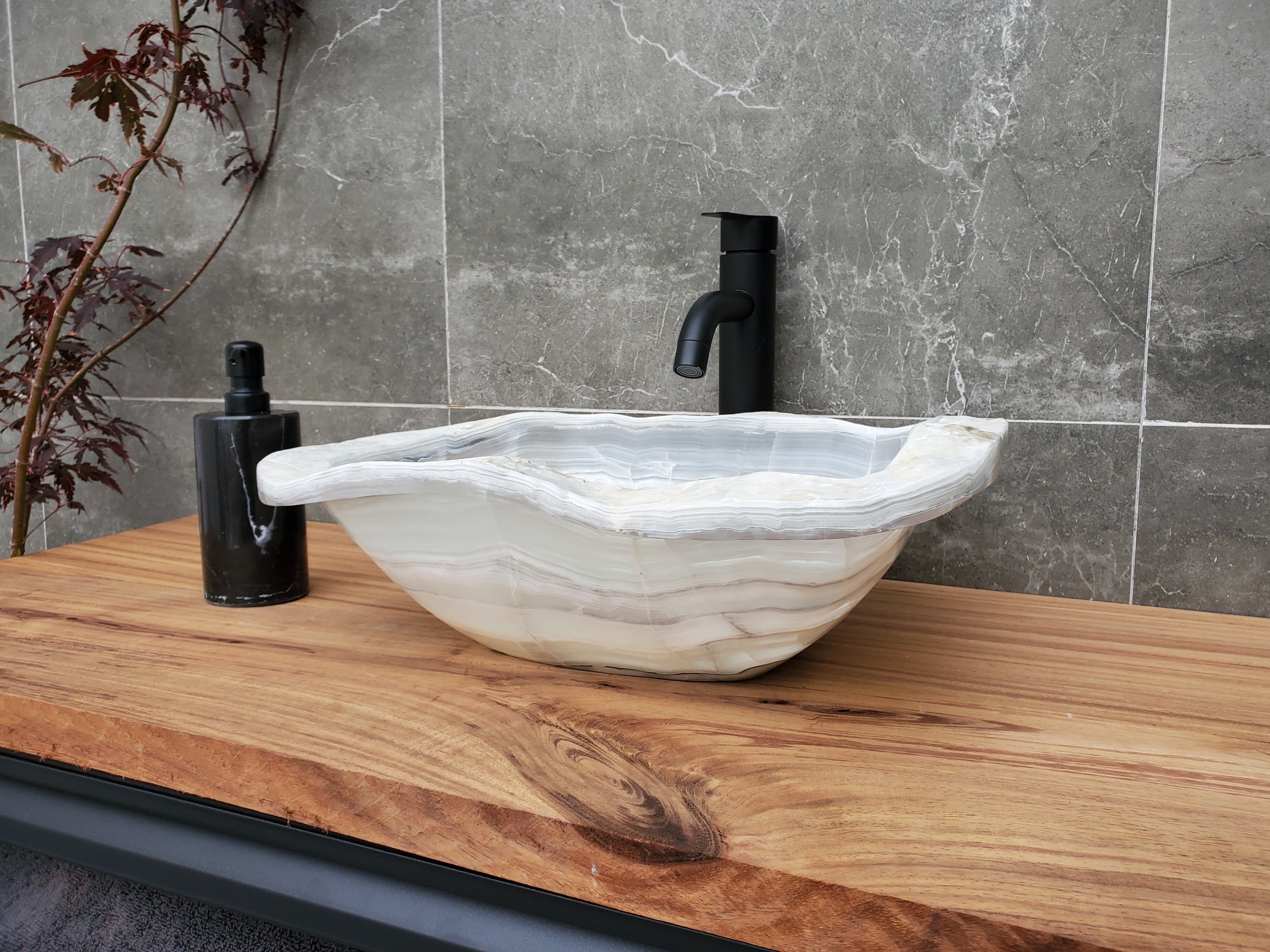 S30_06 Onyx Stone Vessel Bathroom Sink - 17 x 13.5 inch
