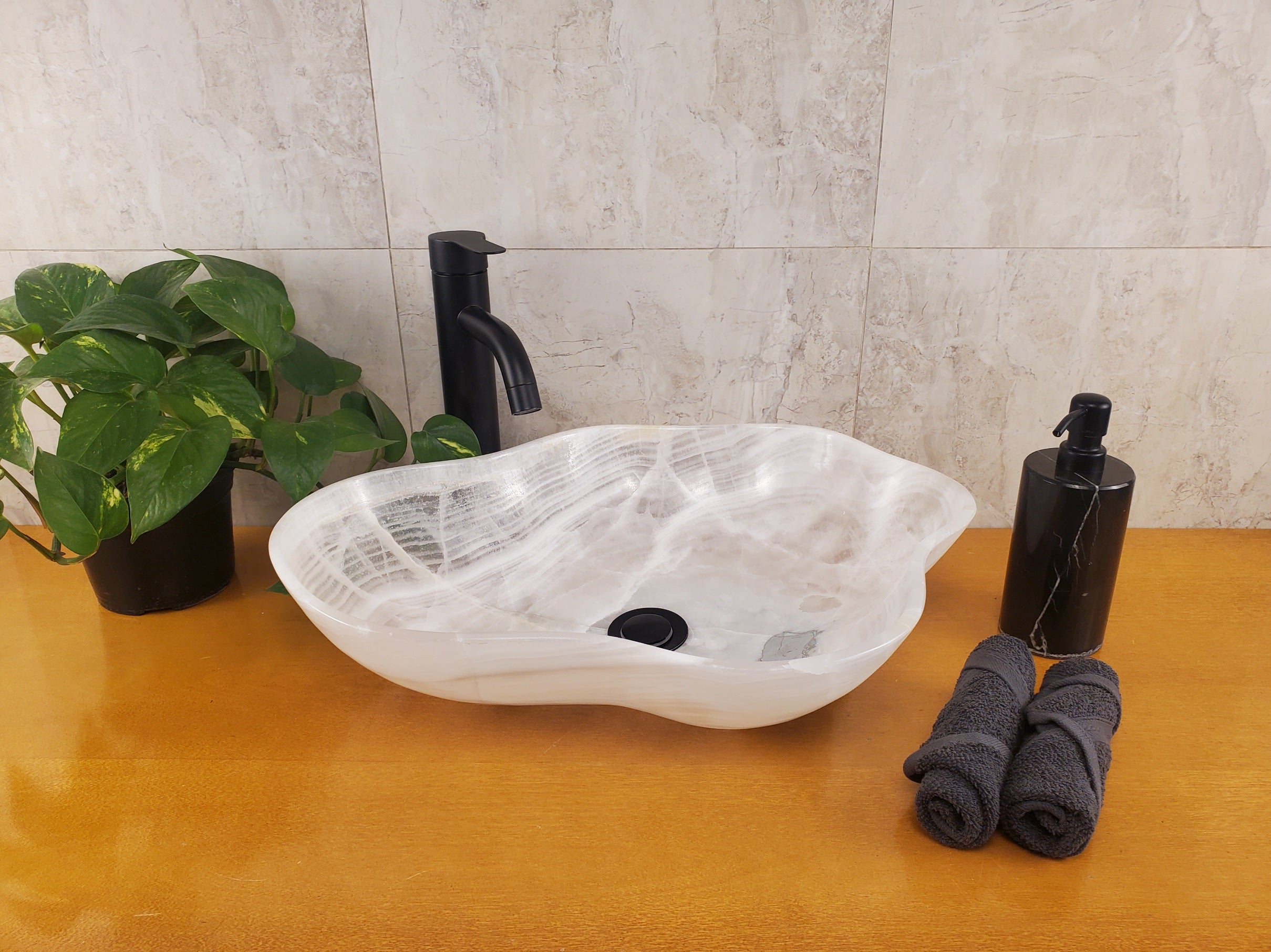 S24_19 Crystal Onyx Stone Bathroom Vessel Sink - 20 x 15 inch