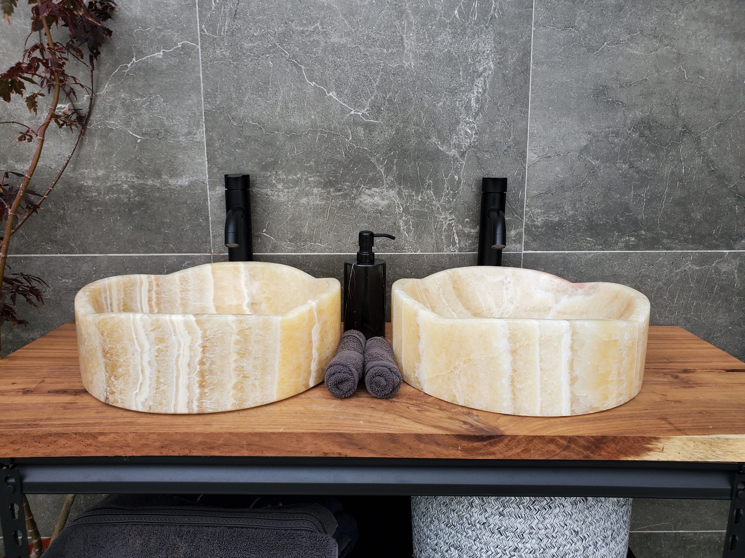 SET1047 Onyx Stone Vessel Bathroom Sink (Set of Two)