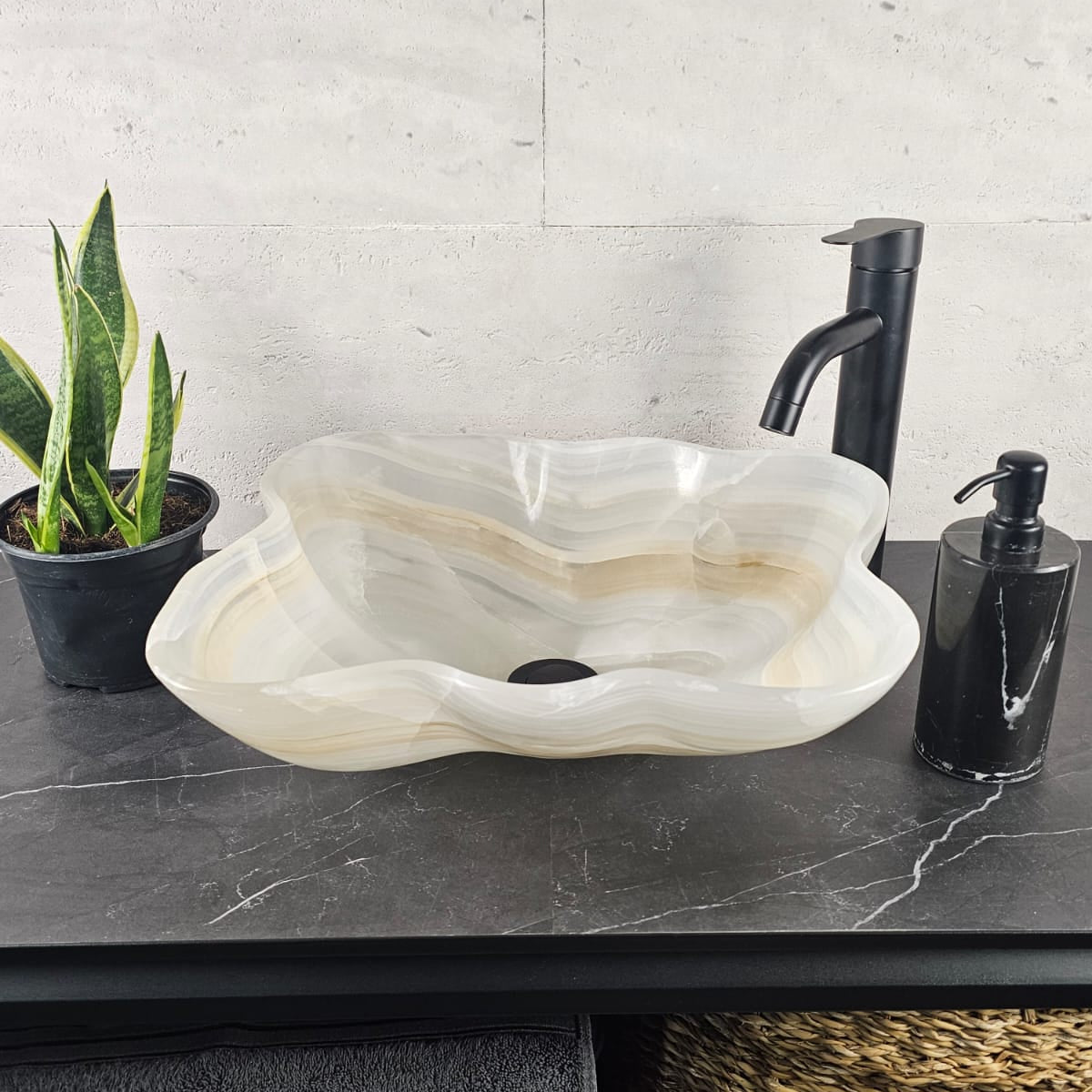S27_01 White Onyx Stone Bathroom Vessel Sink