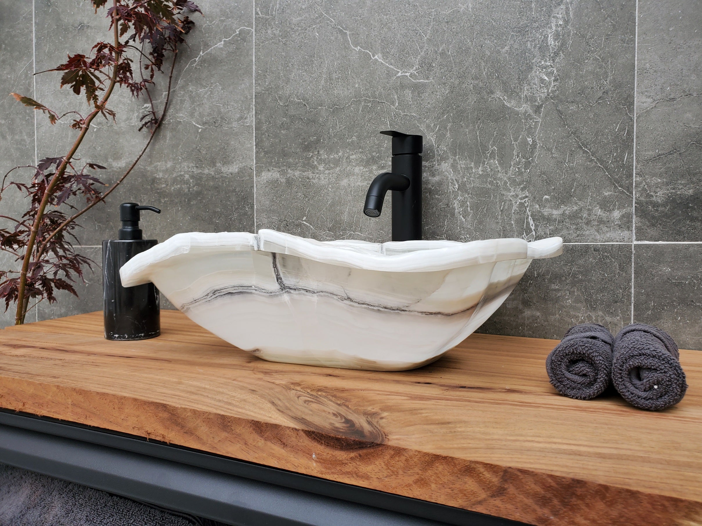 S30_07 Onyx Stone Vessel Bathroom Sink - 18 x 14 inch