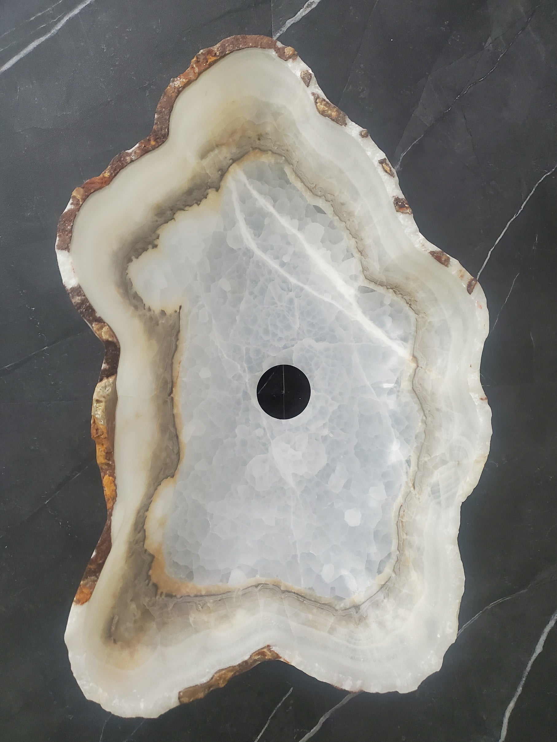 S27_03 White Onyx Stone Bathroom Vessel Sink - 18 x 10.5 inch