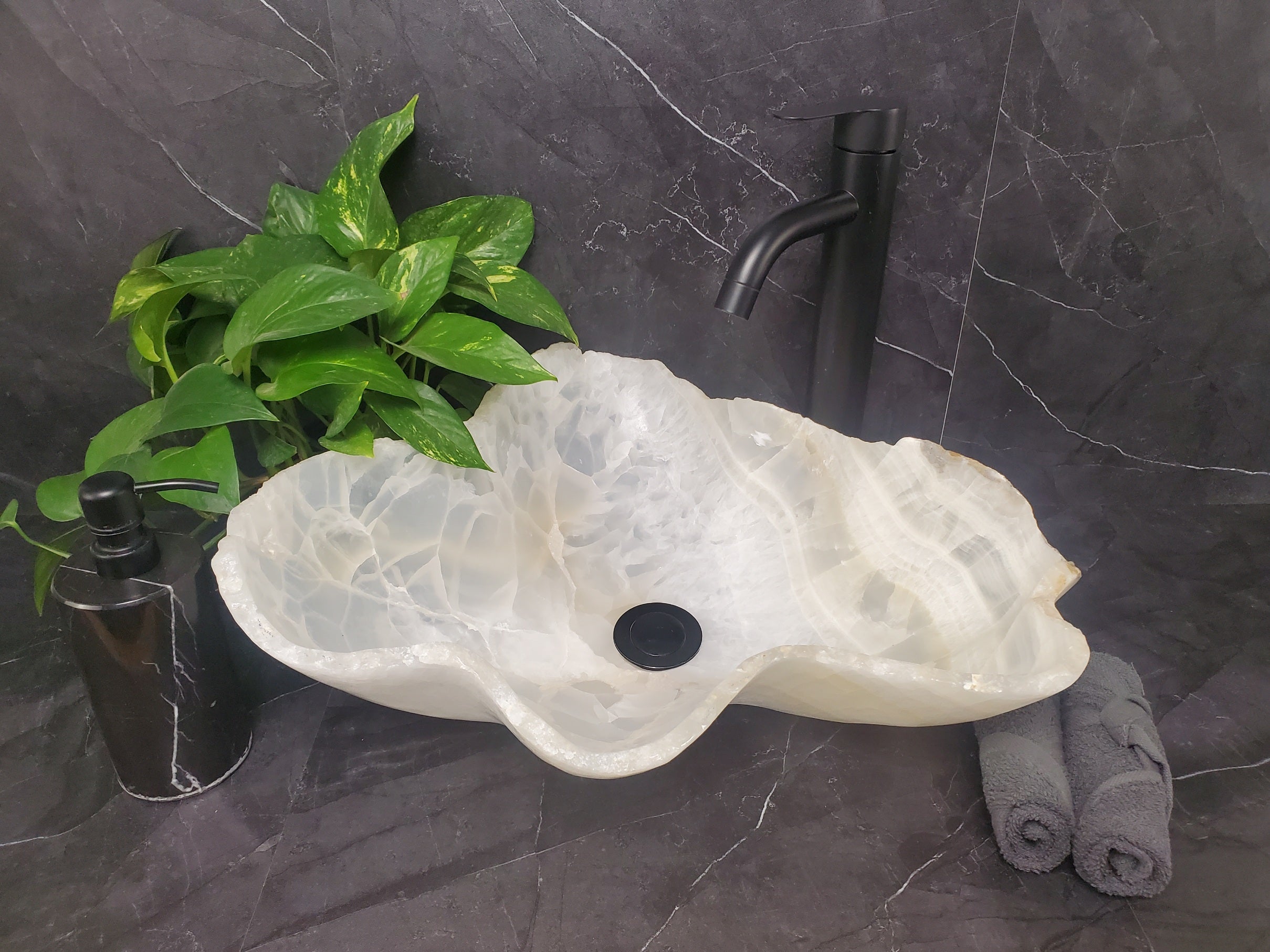 S24_20 White Onyx Stone Bathroom Vessel Sink