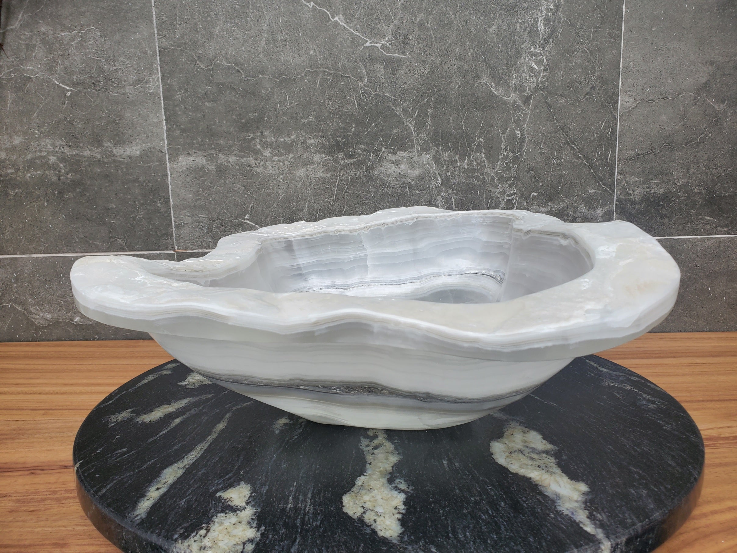 S30_08 Onyx Stone Vessel Bathroom Sink - 17.5 x 14.5 inch