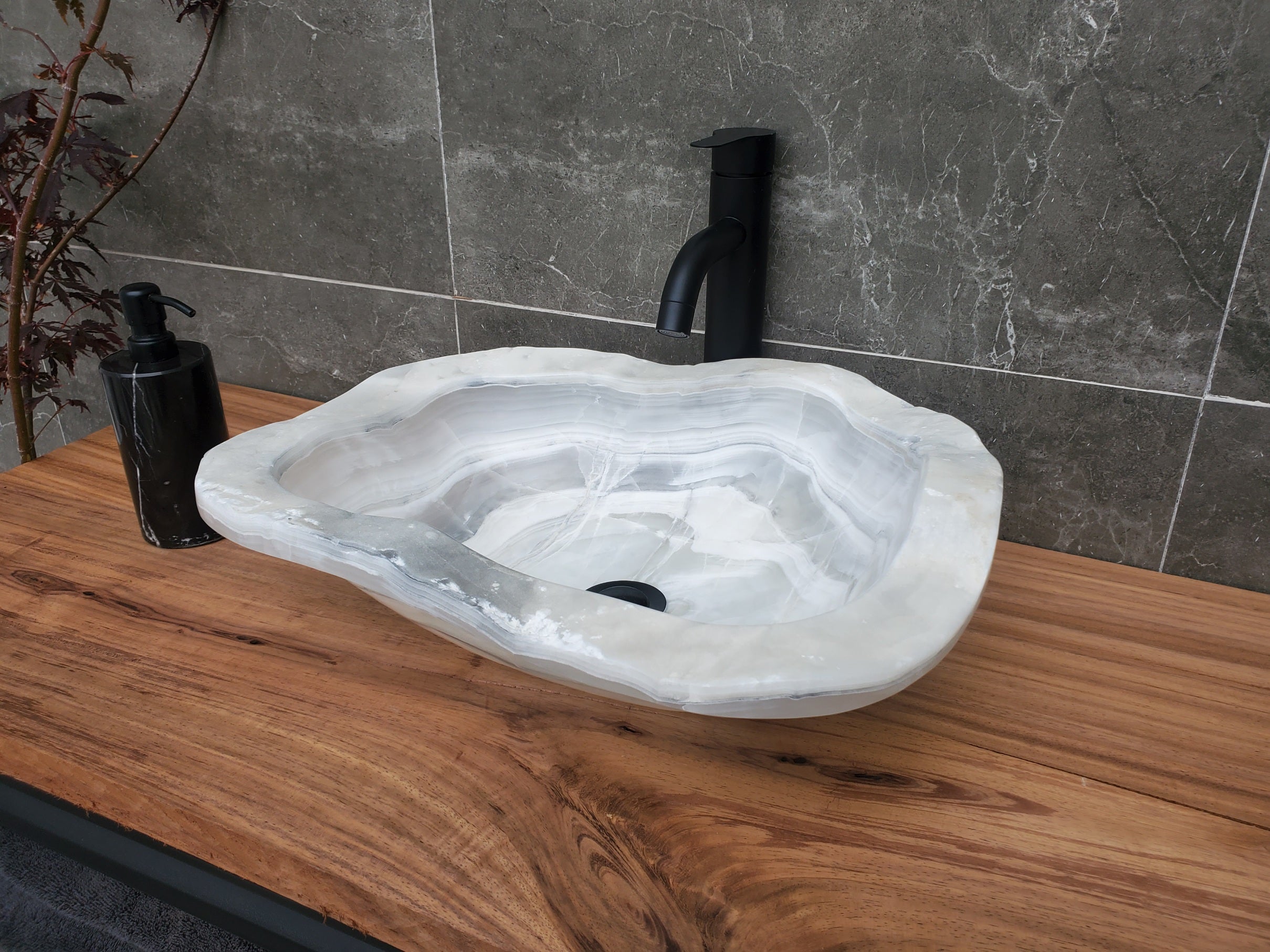 S30_05 Onyx Stone Vessel Bathroom Sink - 18 x 14.5 inch
