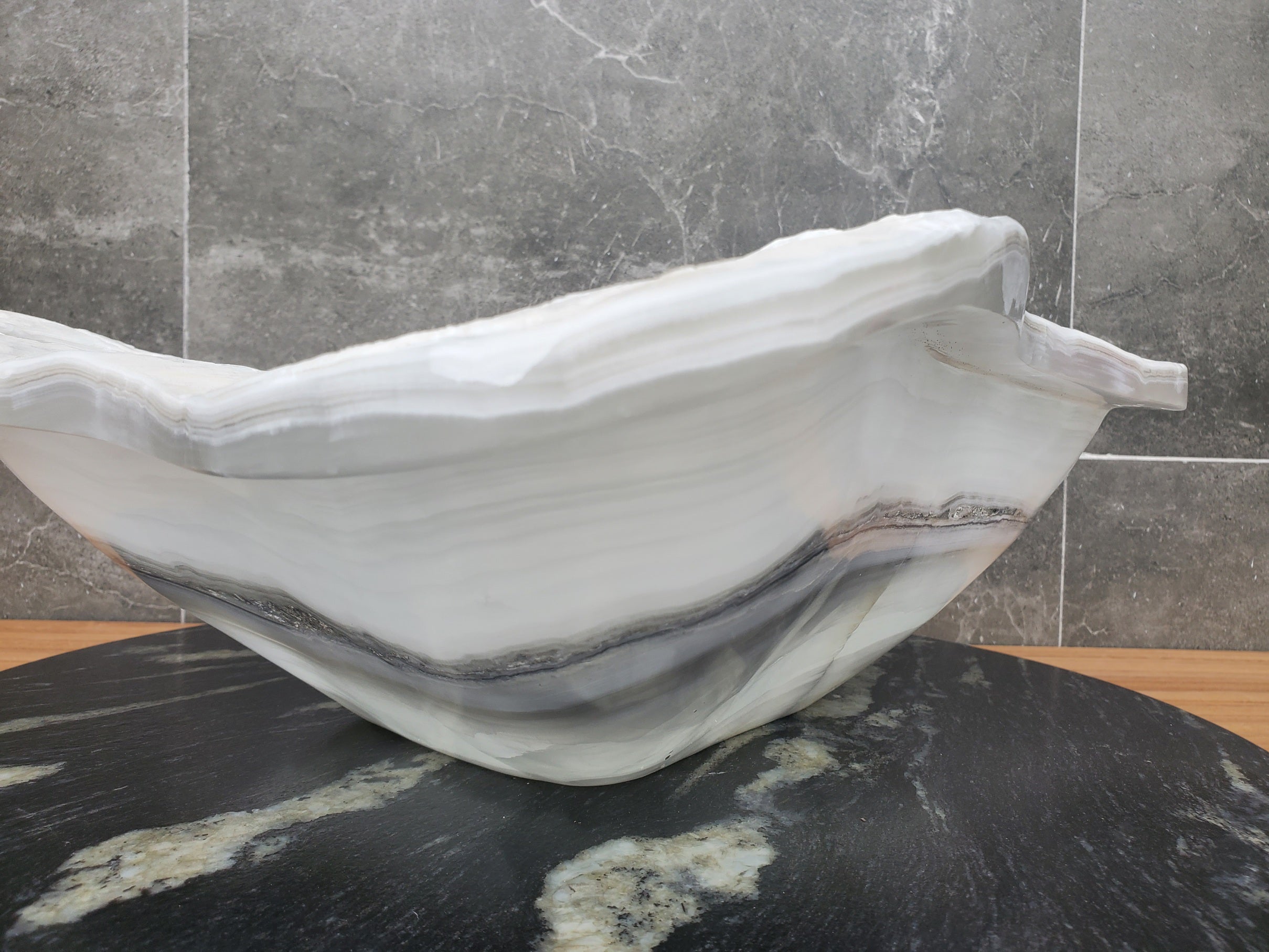 S30_08 Onyx Stone Vessel Bathroom Sink - 17.5 x 14.5 inch
