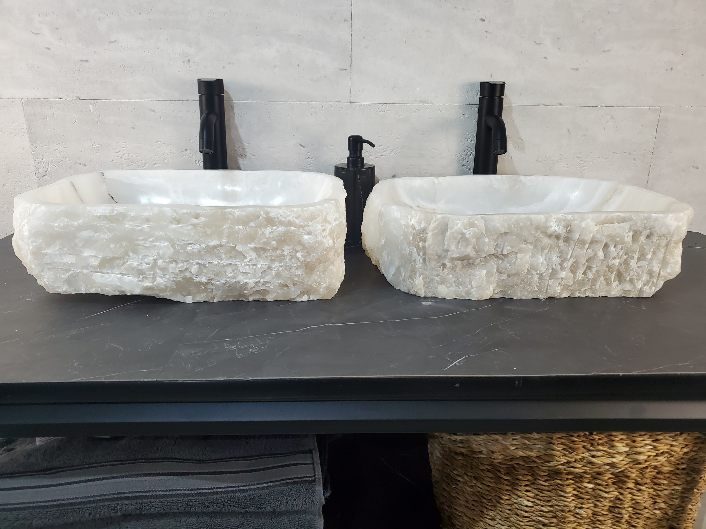 SET1035 Onyx Stone Master Bath Set of 2 (Two) Vessel Sinks
