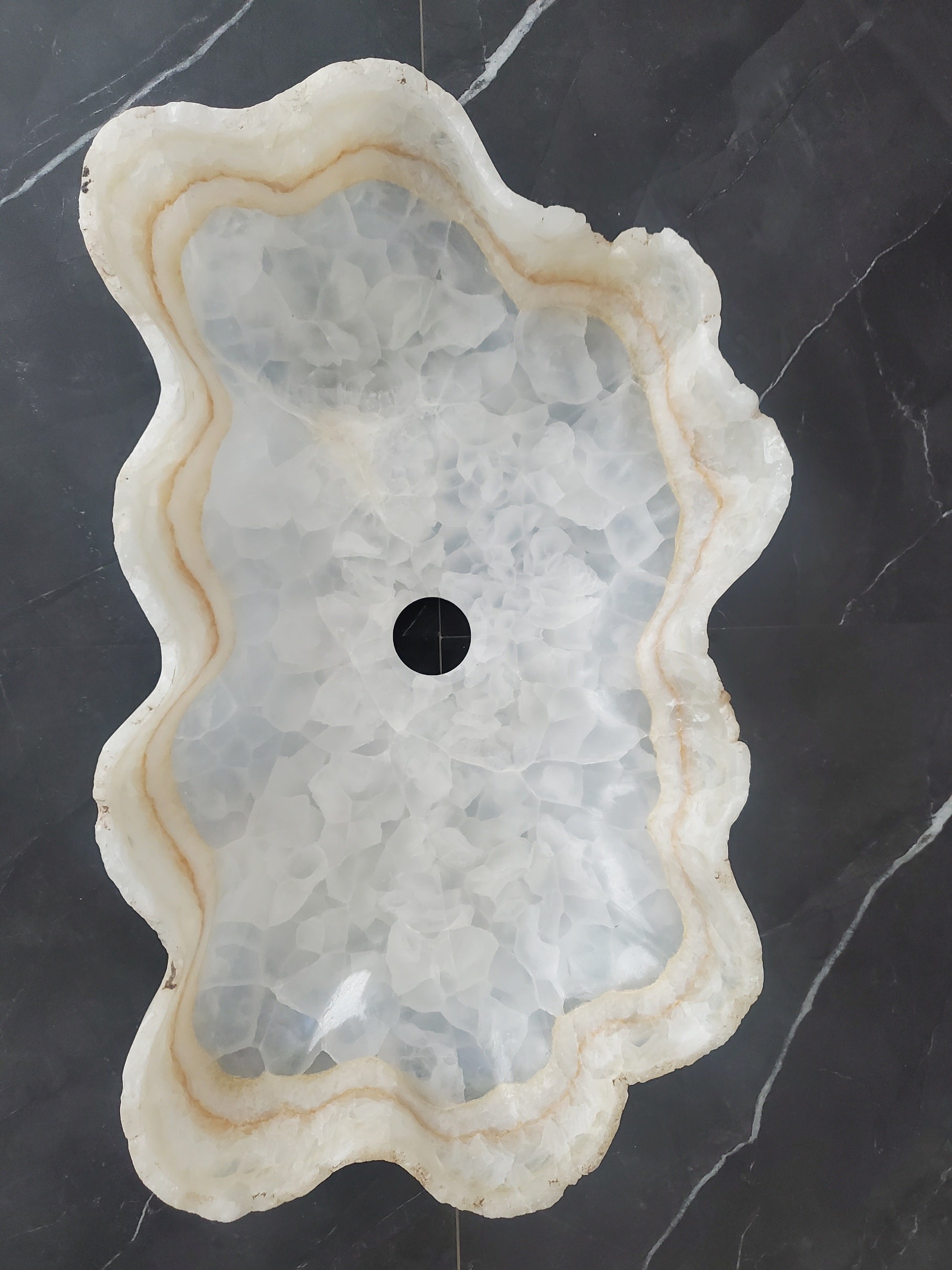 S27_02 White Onyx Stone Bathroom Vessel Sink - 20 x 12.5 inch