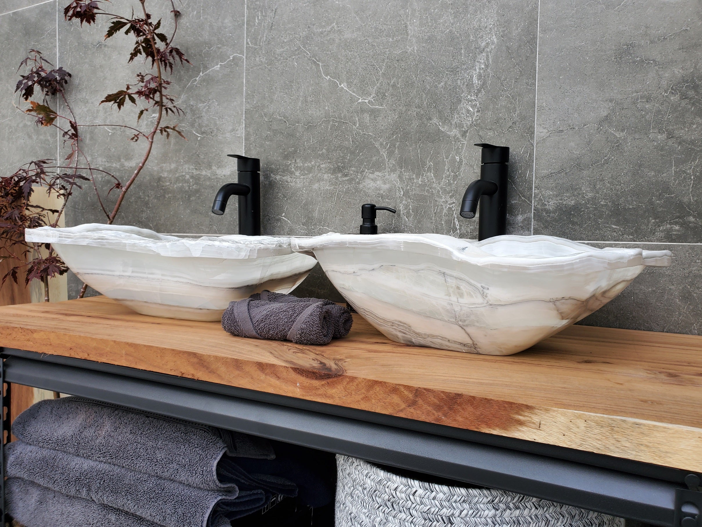 SET1057 Onyx Stone Master Bath Set of 2 (Two) Vessel Sinks