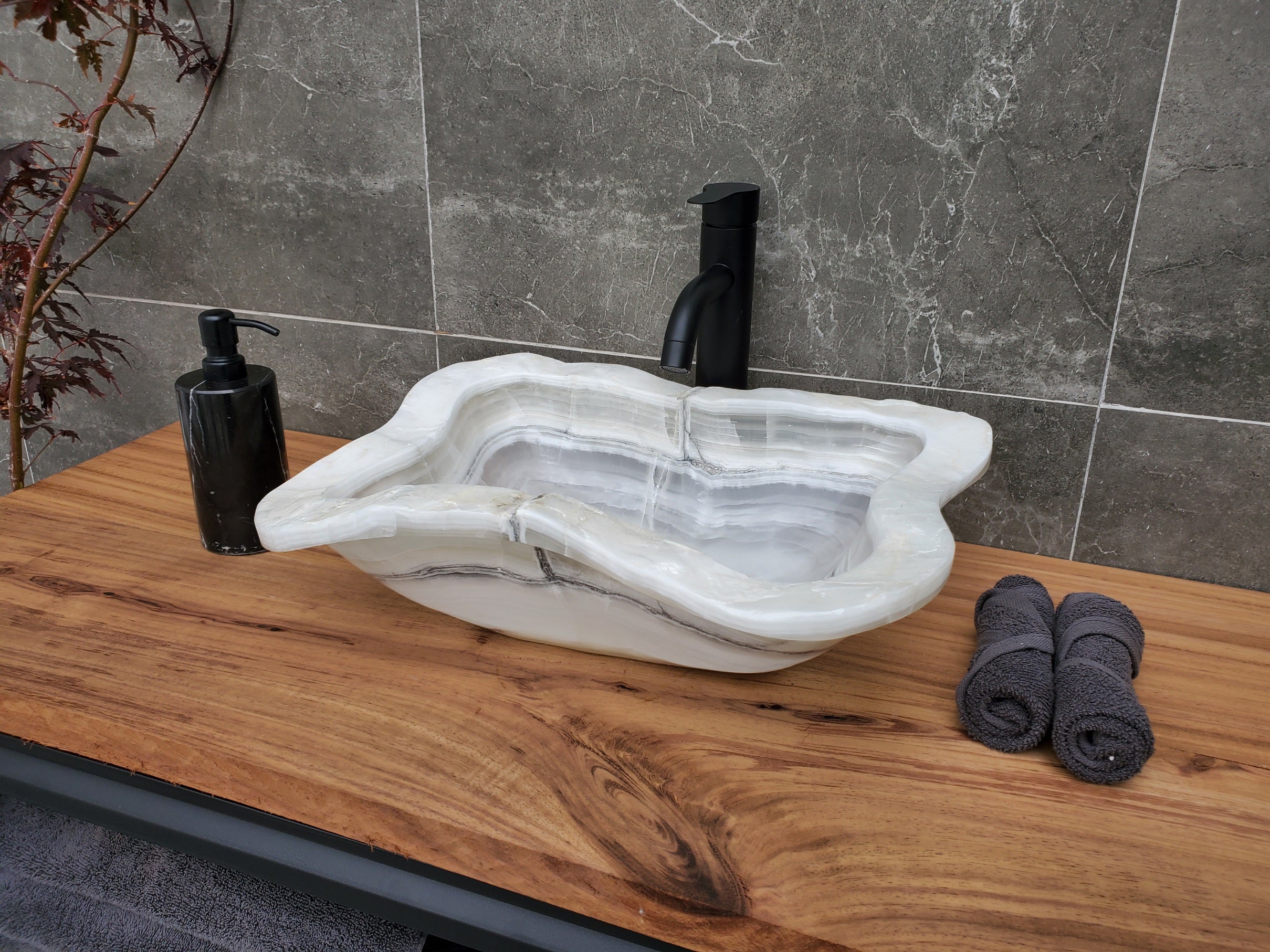 S30_07 Onyx Stone Vessel Bathroom Sink - 18 x 14 inch