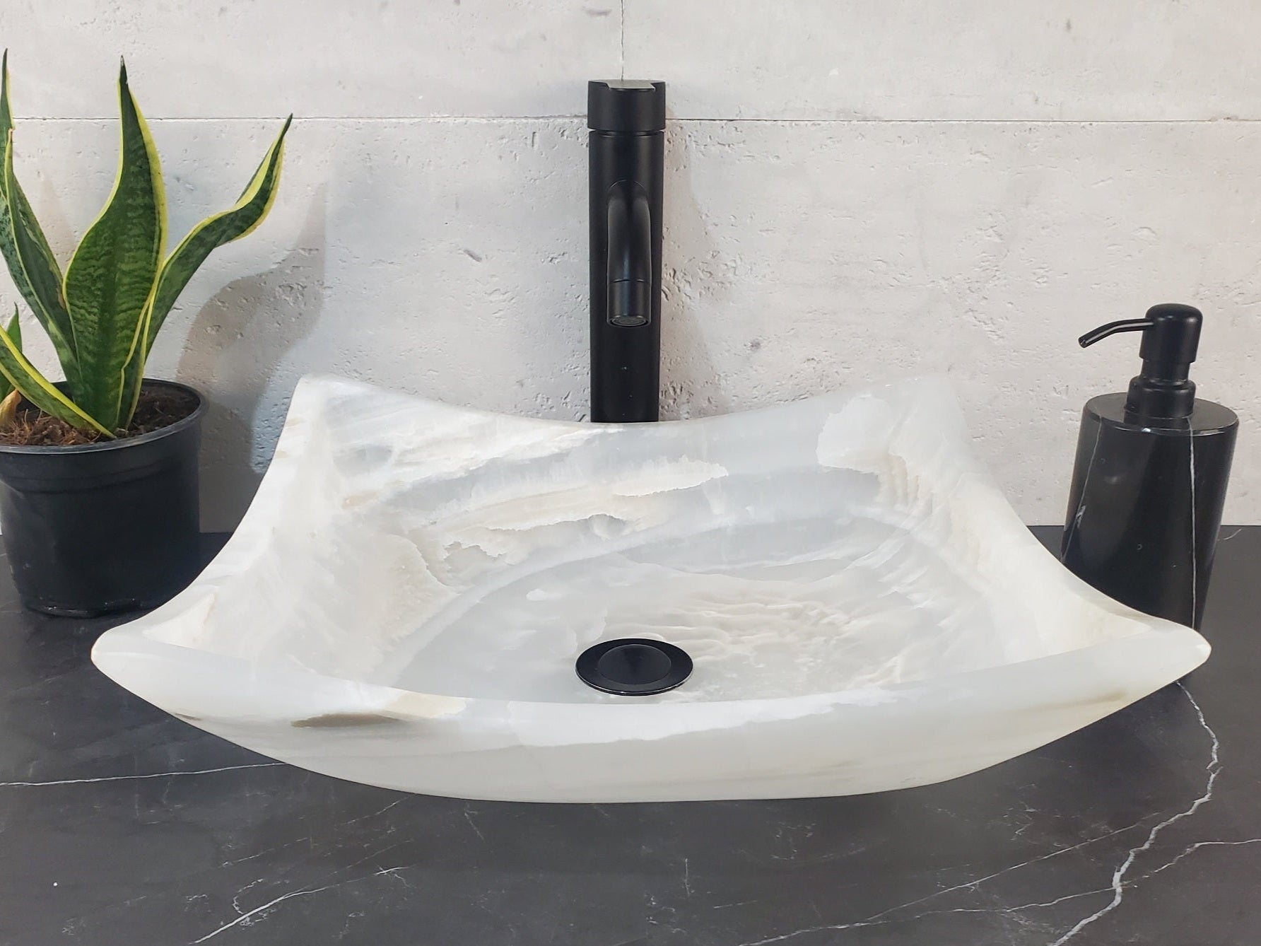 S27_06 Onyx Stone Bathroom Vessel Sink (Square)